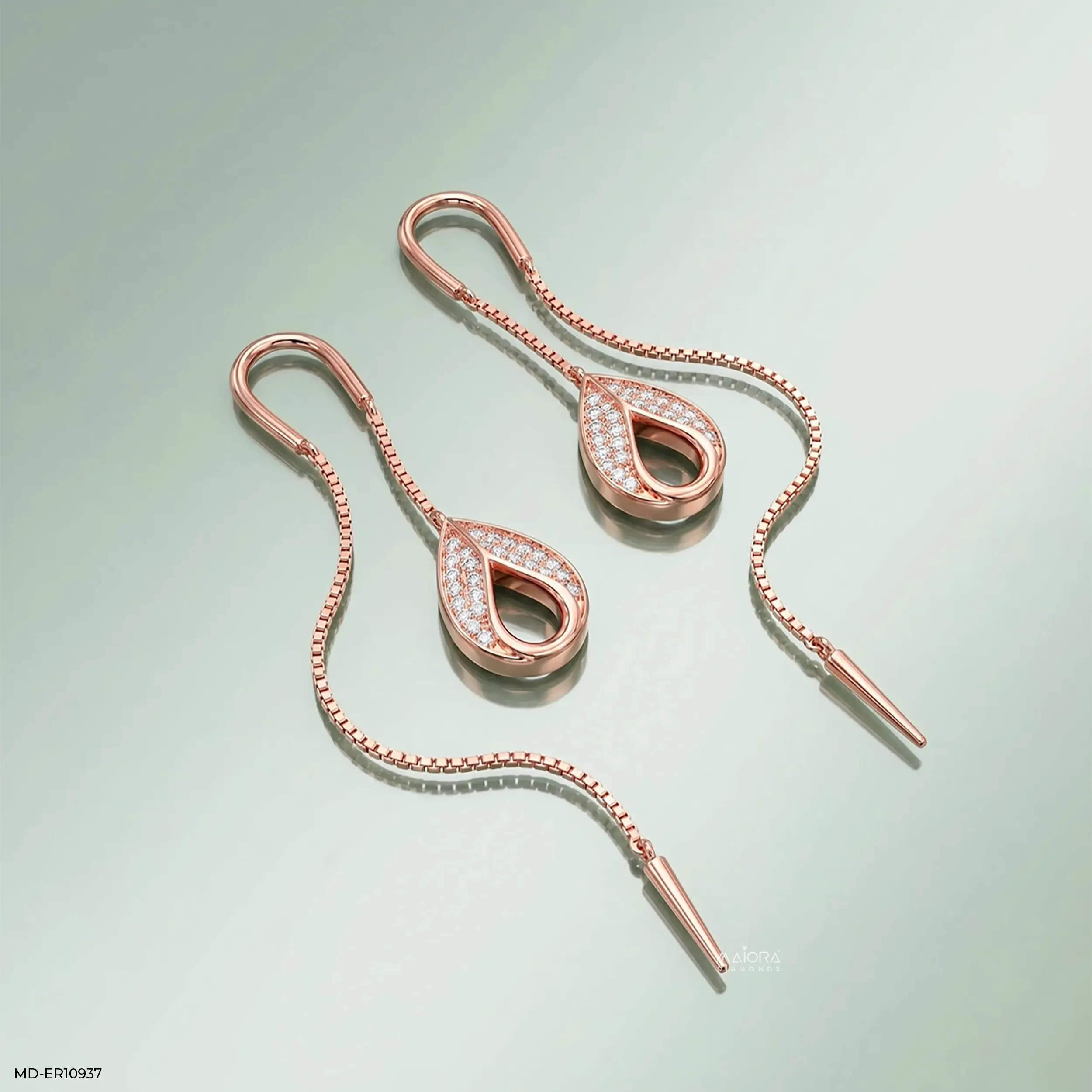 Petal Drop Sui Dhaga Diamond Earrings 14K Rose Gold