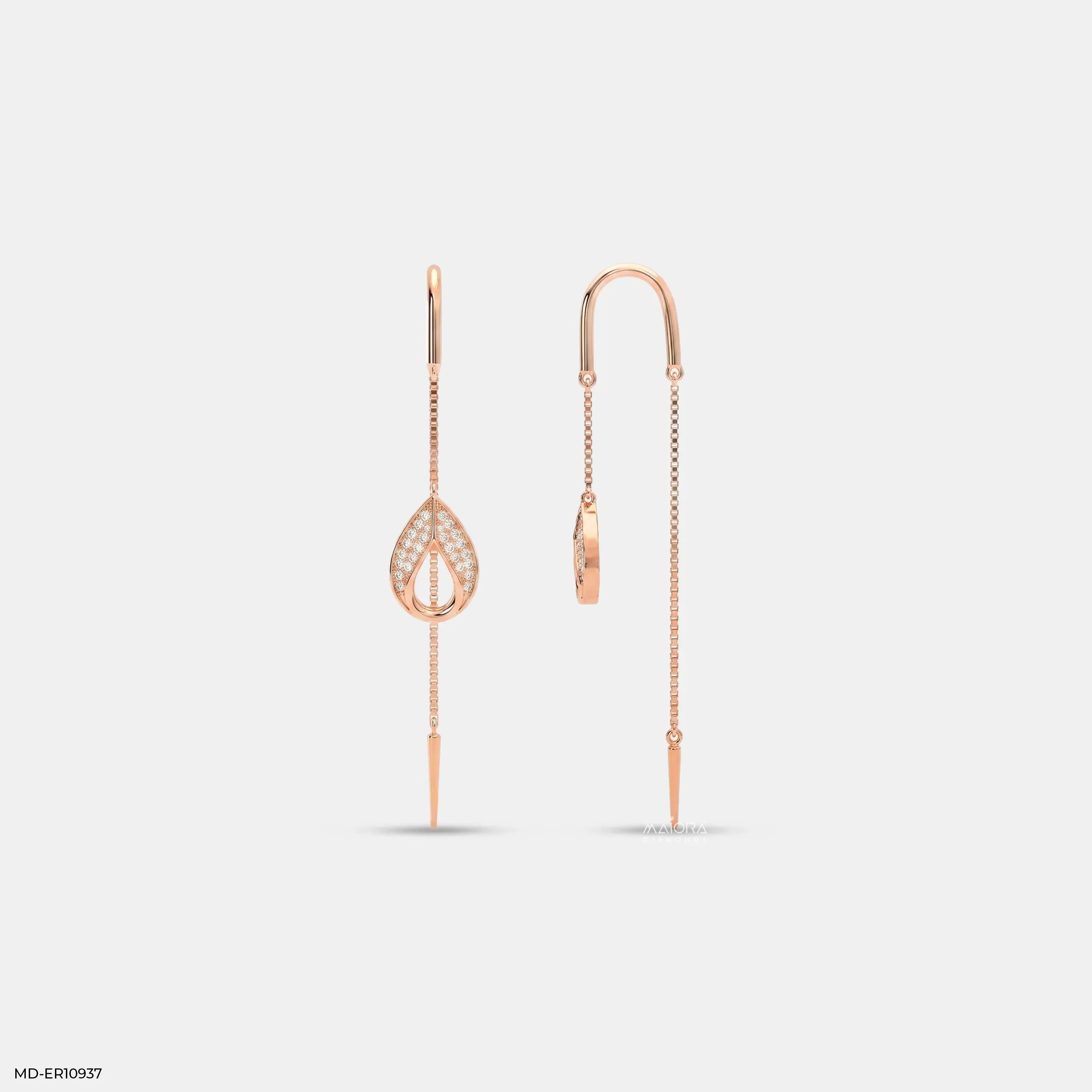 Petal Drop Sui Dhaga Diamond Earrings 9K Rose Gold