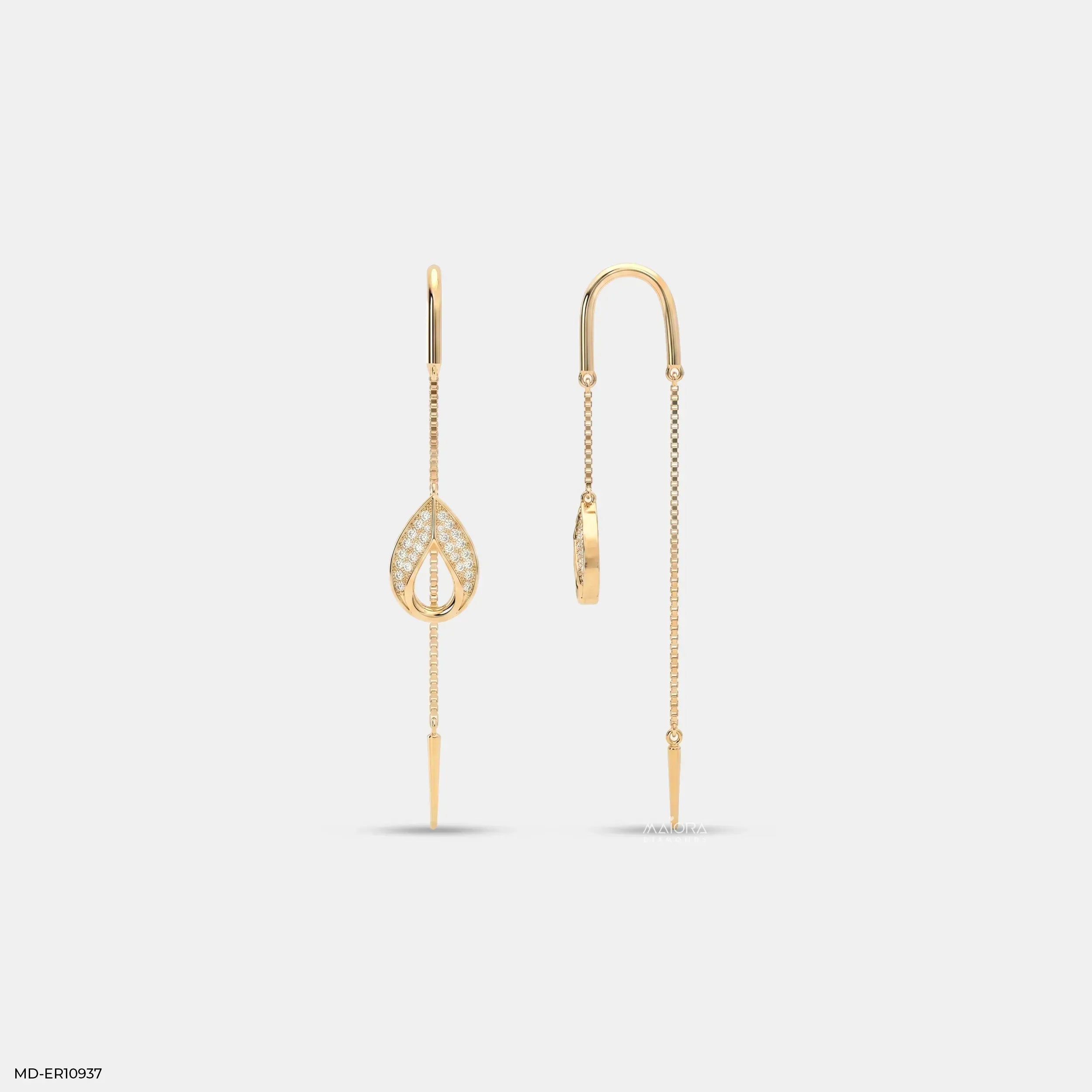 Petal Drop Sui Dhaga Diamond Earrings 9K Yellow Gold