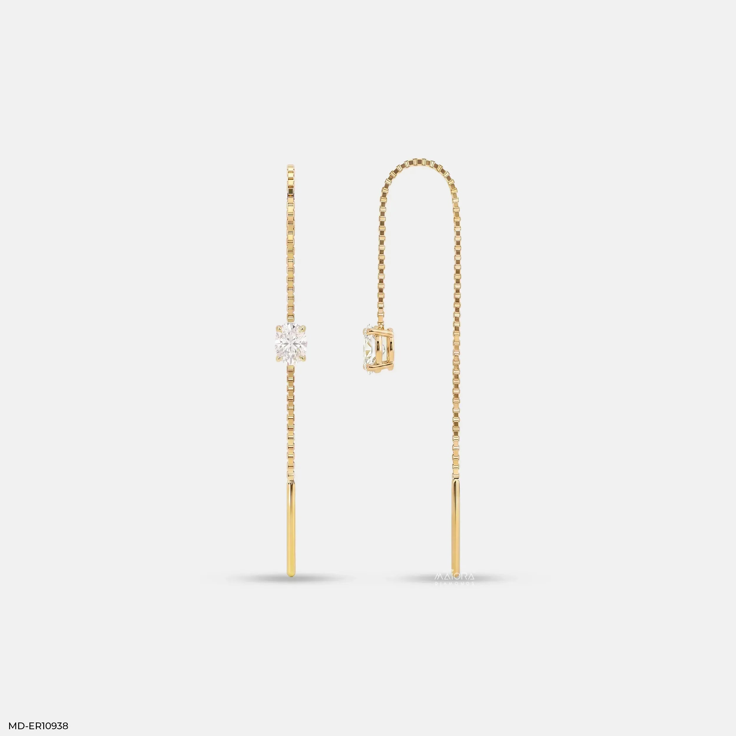 Glimmaring Solitaire Oval Sui Dhaga Diamond Earrings 9K Yellow Gold