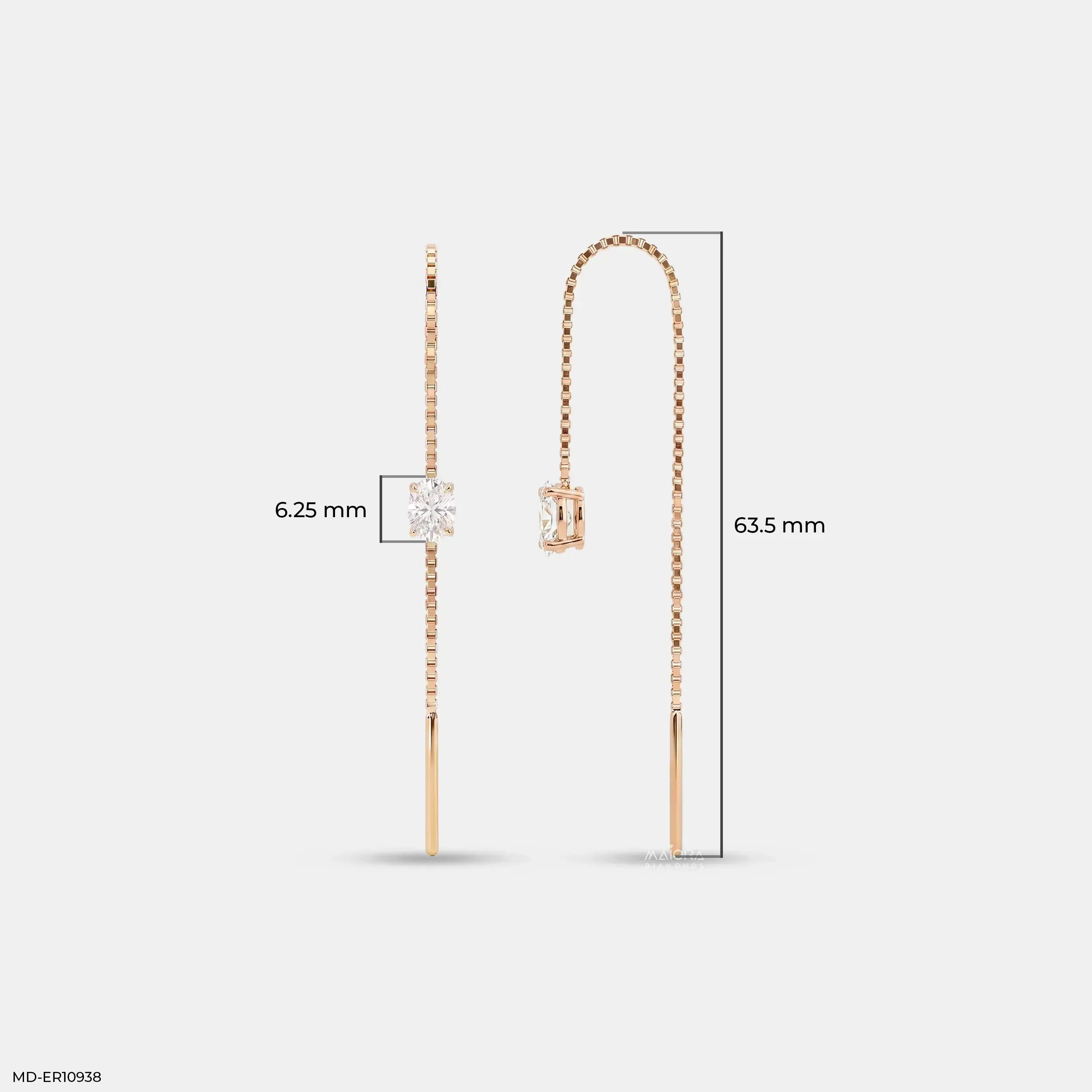Glimmaring Solitaire Oval Sui Dhaga Diamond Earrings 14K Yellow Gold