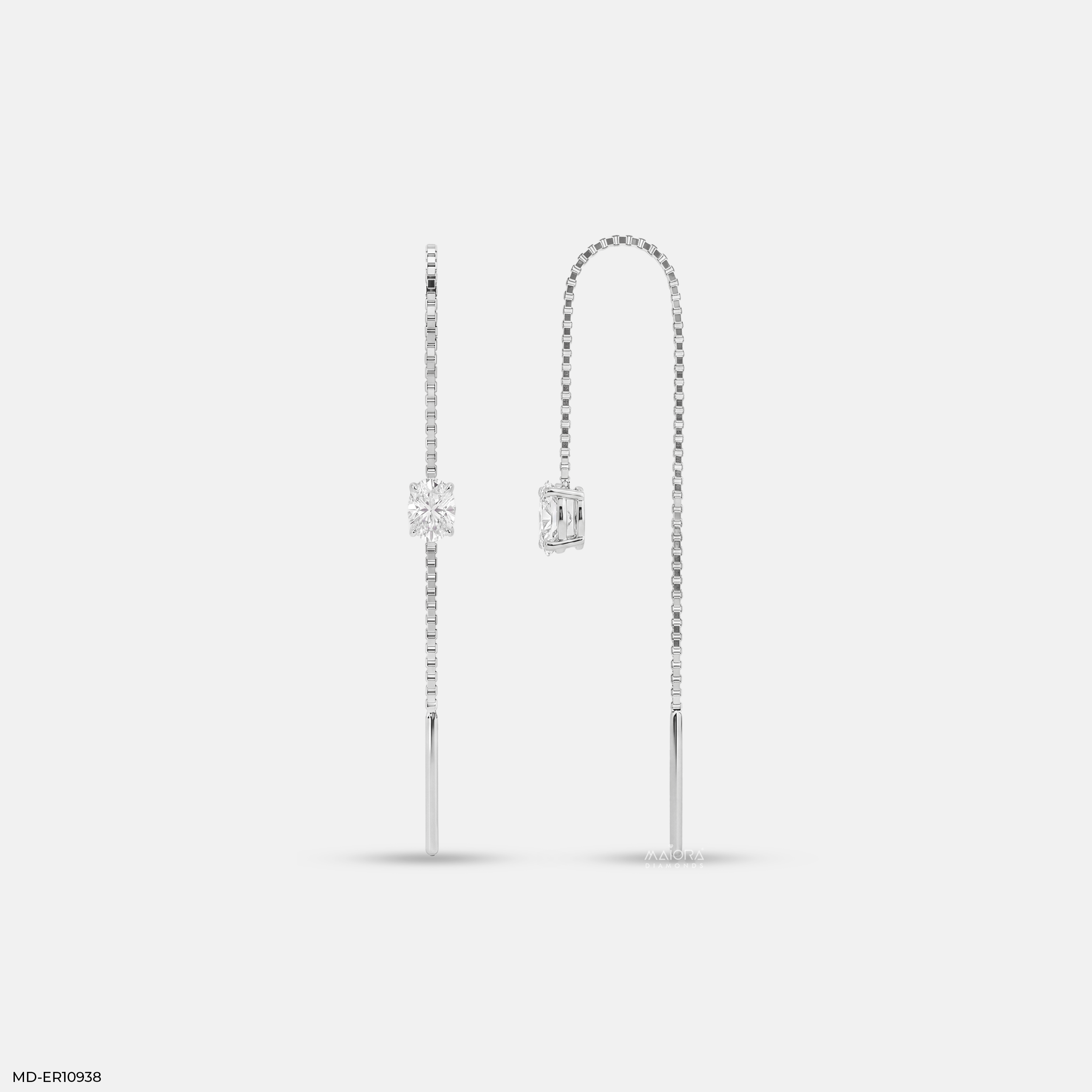 Glimmaring Solitaire Oval Sui Dhaga Diamond Earrings 14K Yellow Gold