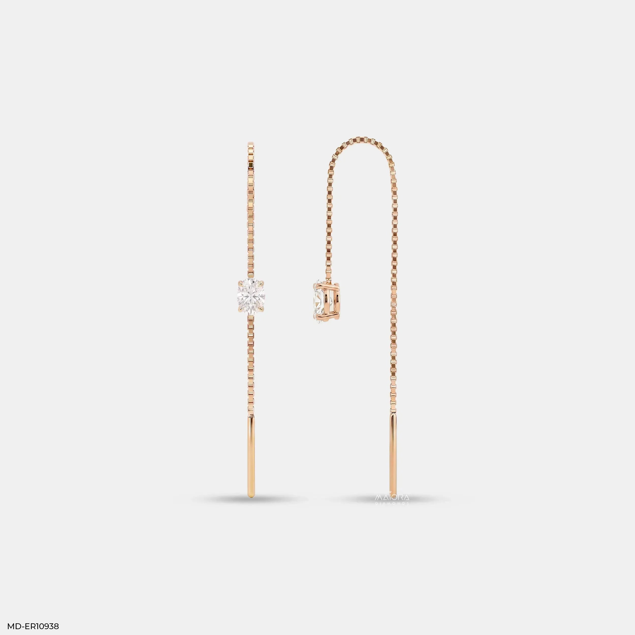 Glimmaring Solitaire Oval Sui Dhaga Diamond Earrings 14K Yellow Gold