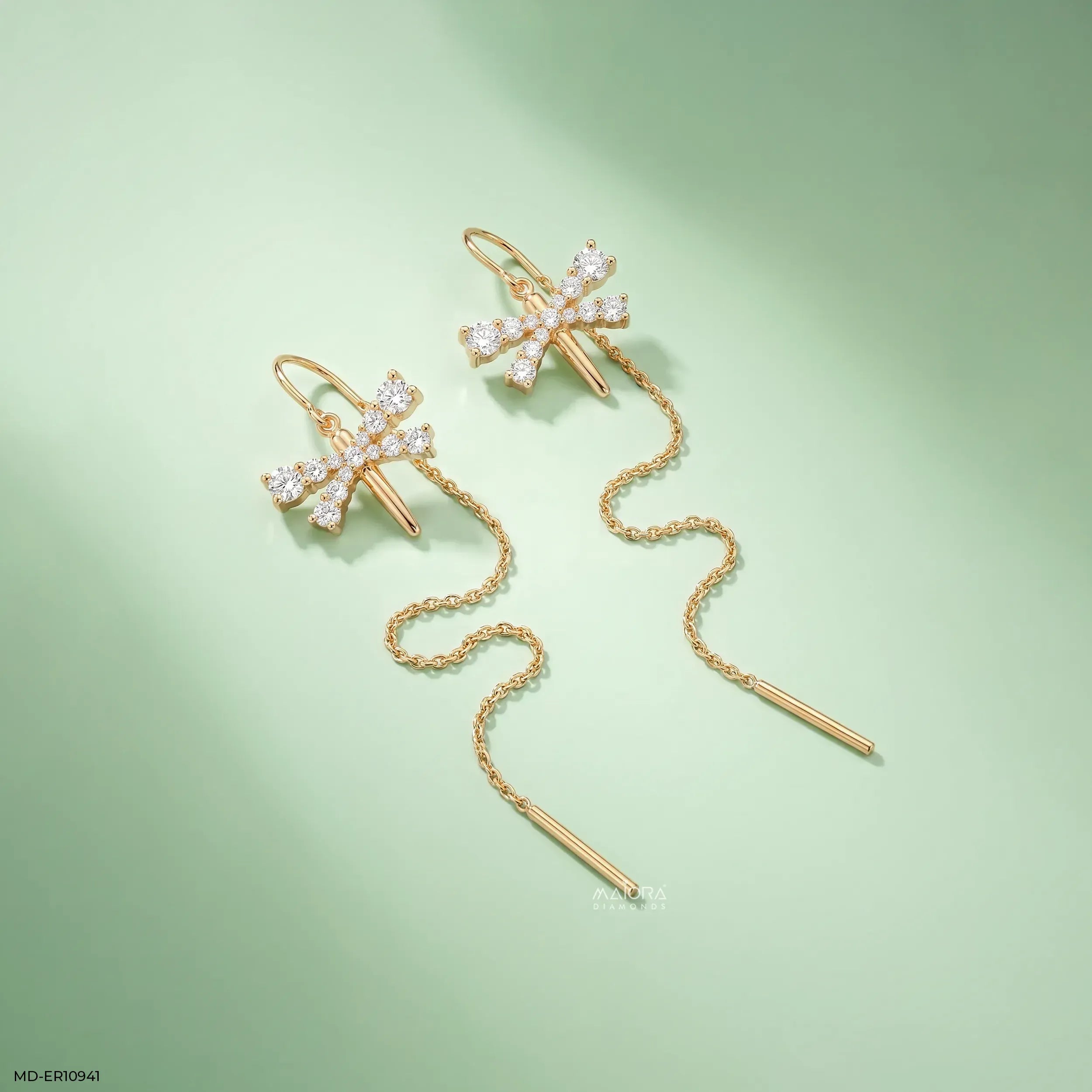 Flutter Glint Sui Dhaga Diamond Earrings 9K Yellow Gold