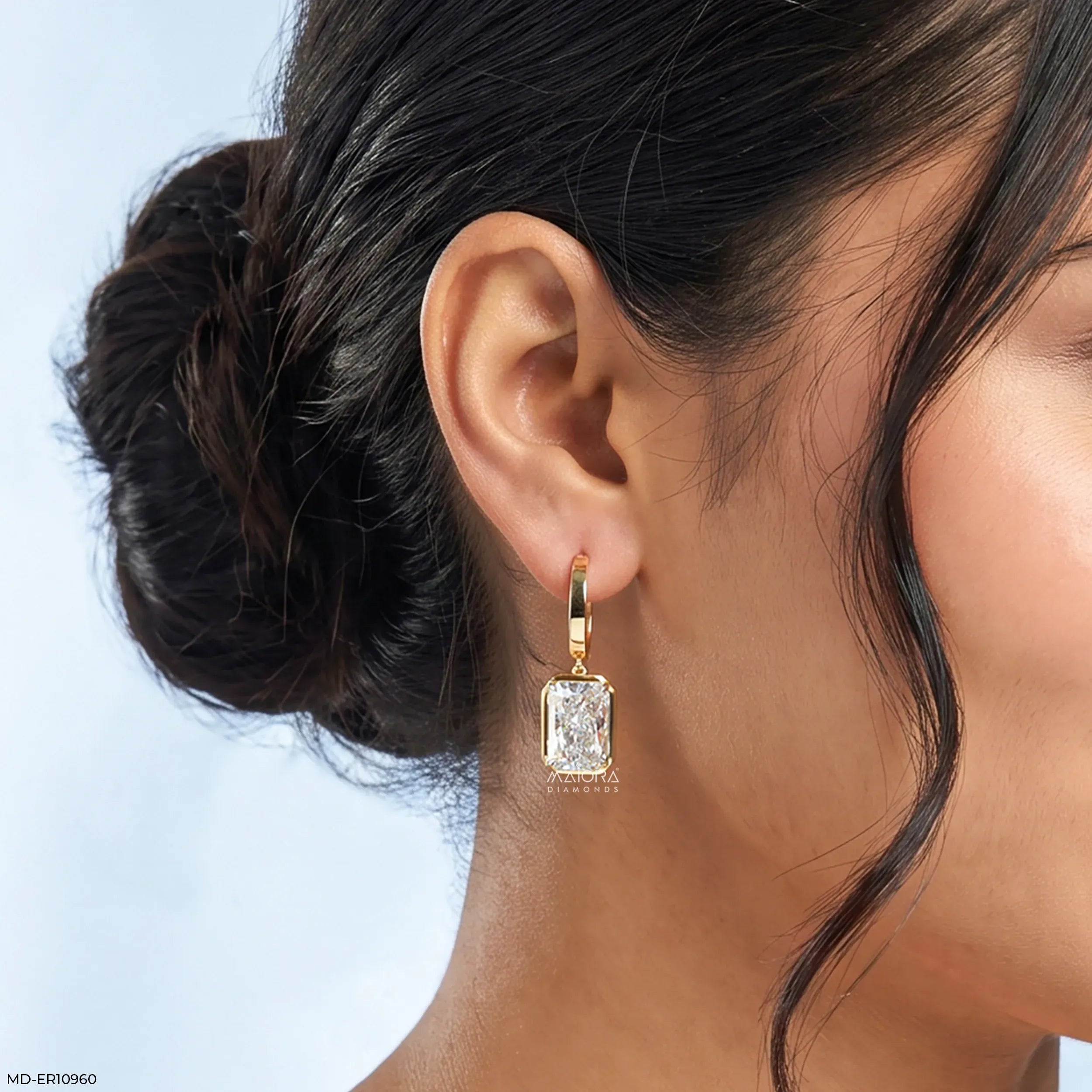 Majestic Bezel Emerald Diamond Bali Earrings