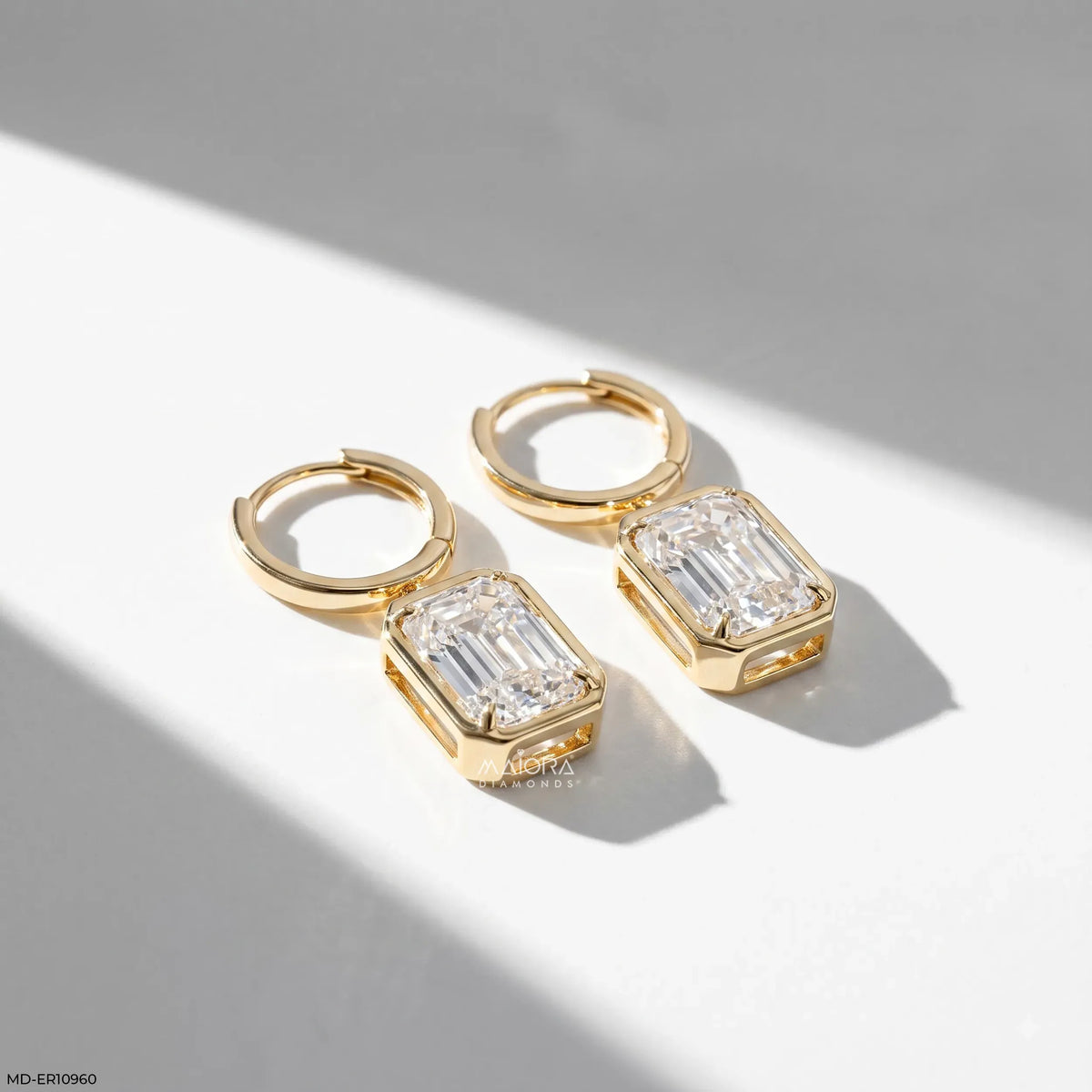 Majestic Bezel Emerald Diamond Bali Earrings
