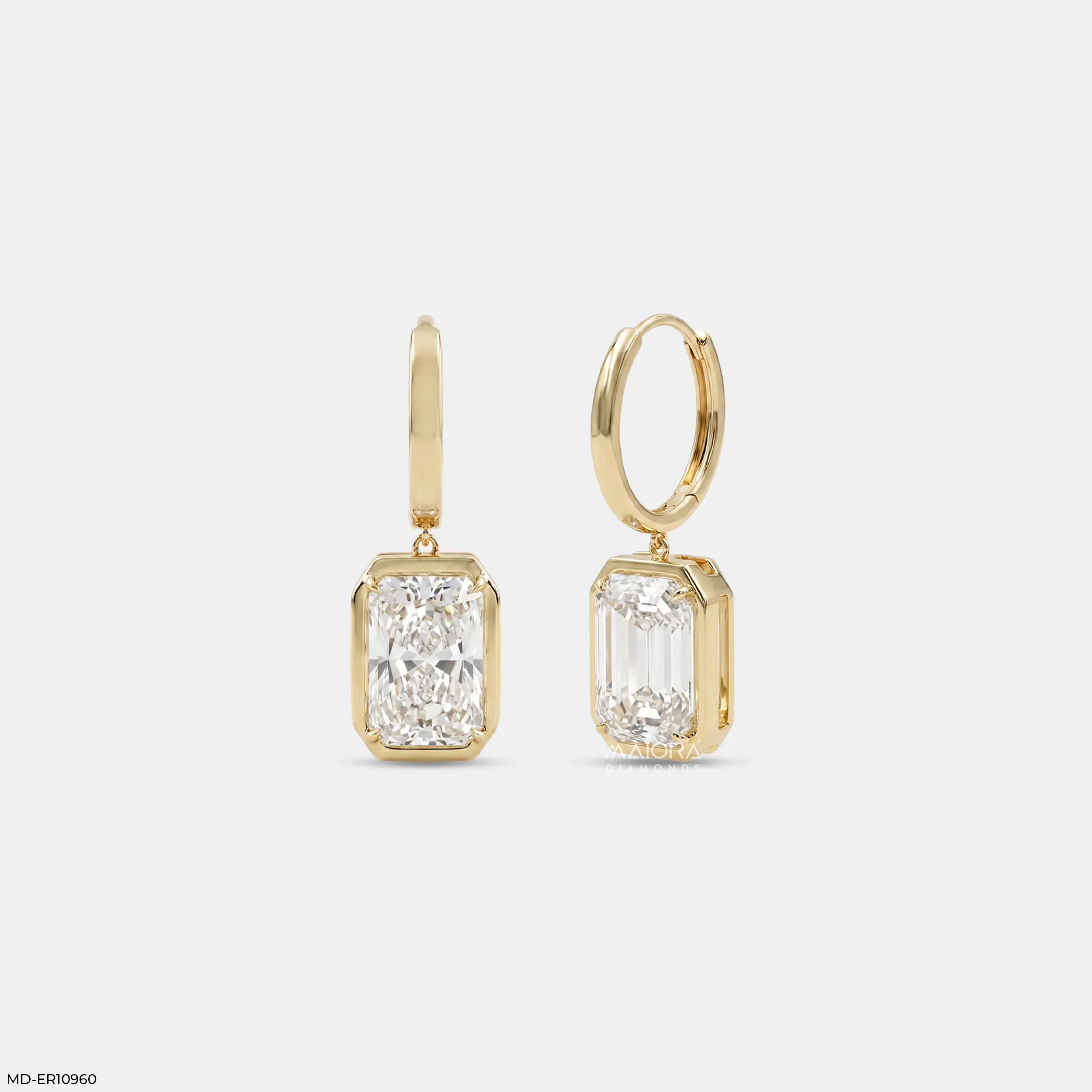 Majestic Bezel Emerald Diamond Bali Earrings