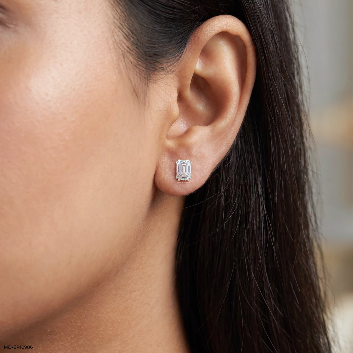 Piller Emerald Solitaire Diamond Studs Earrings