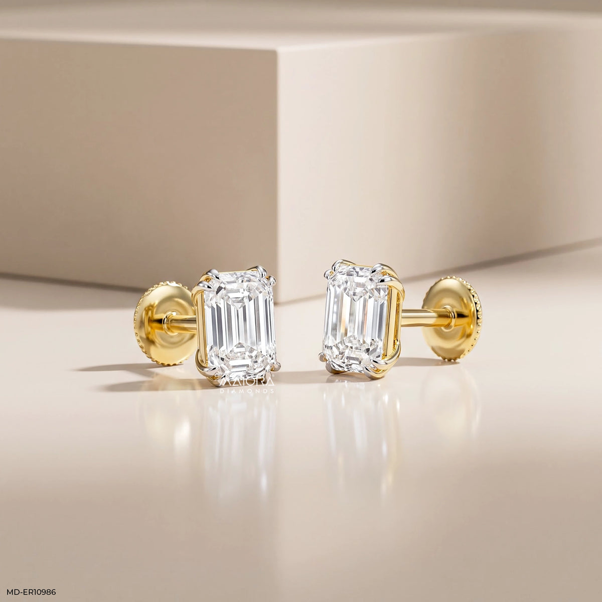 Piller Emerald Solitaire Diamond Studs Earrings