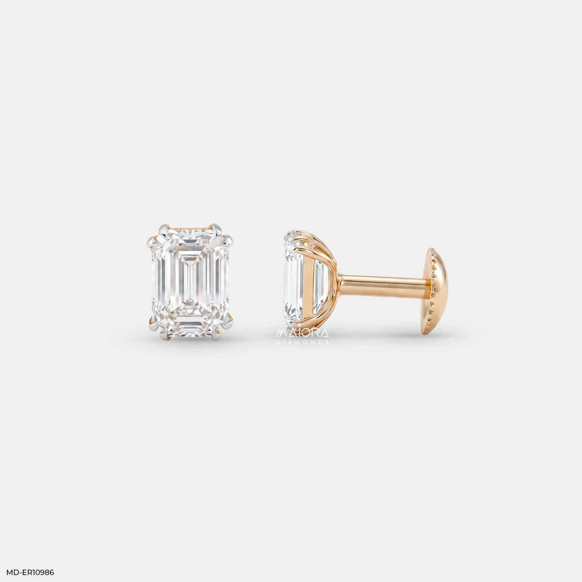 Piller Emerald Solitaire Diamond Studs Earrings