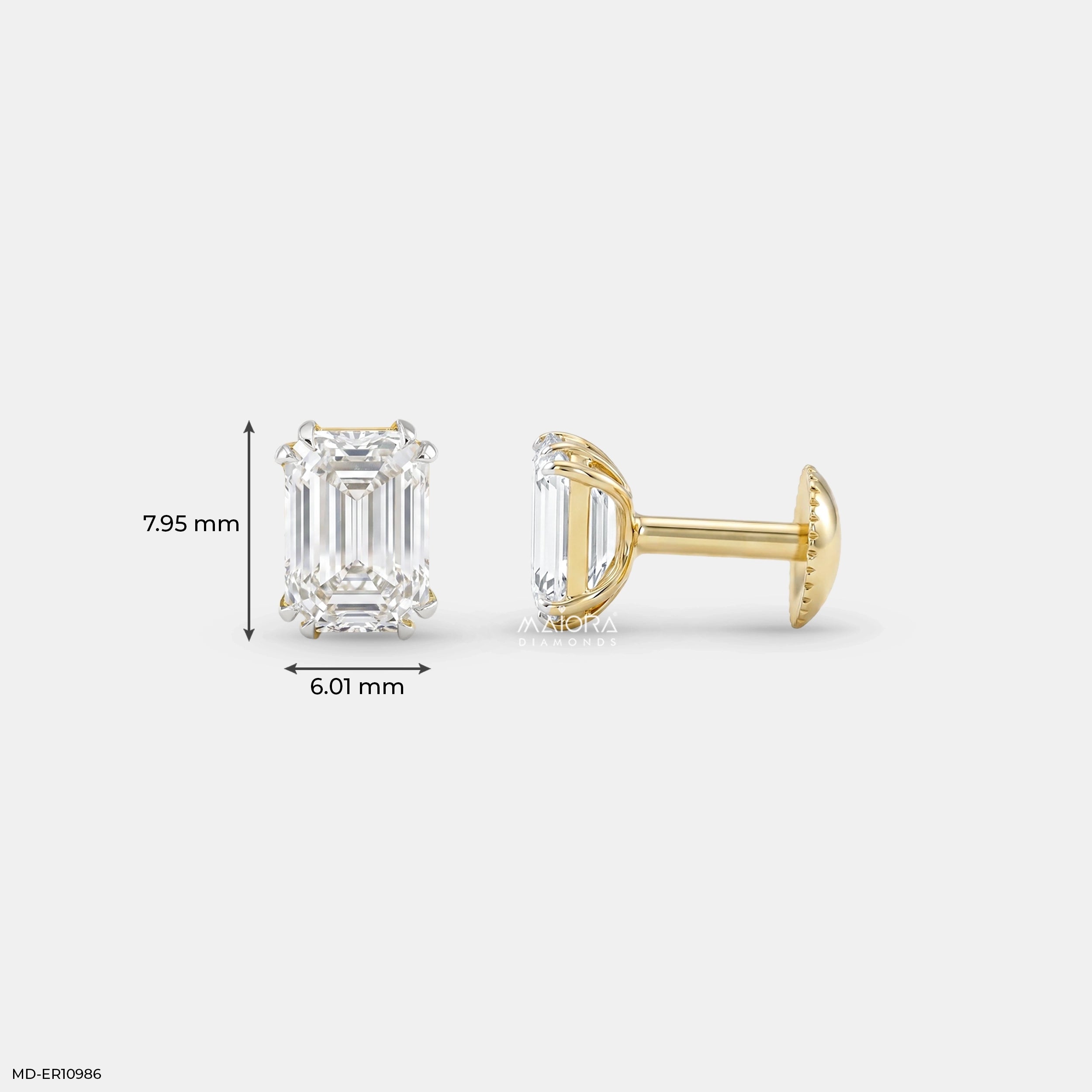 Piller Emerald Solitaire Diamond Studs Earrings