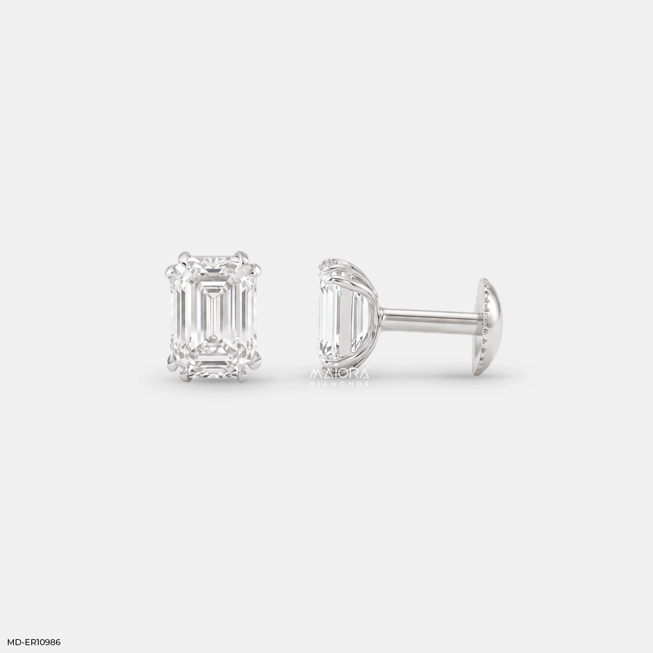 Piller Emerald Solitaire Diamond Studs Earrings
