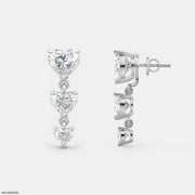 Triple Heart Dangle Diamond Earrings 14K White Gold