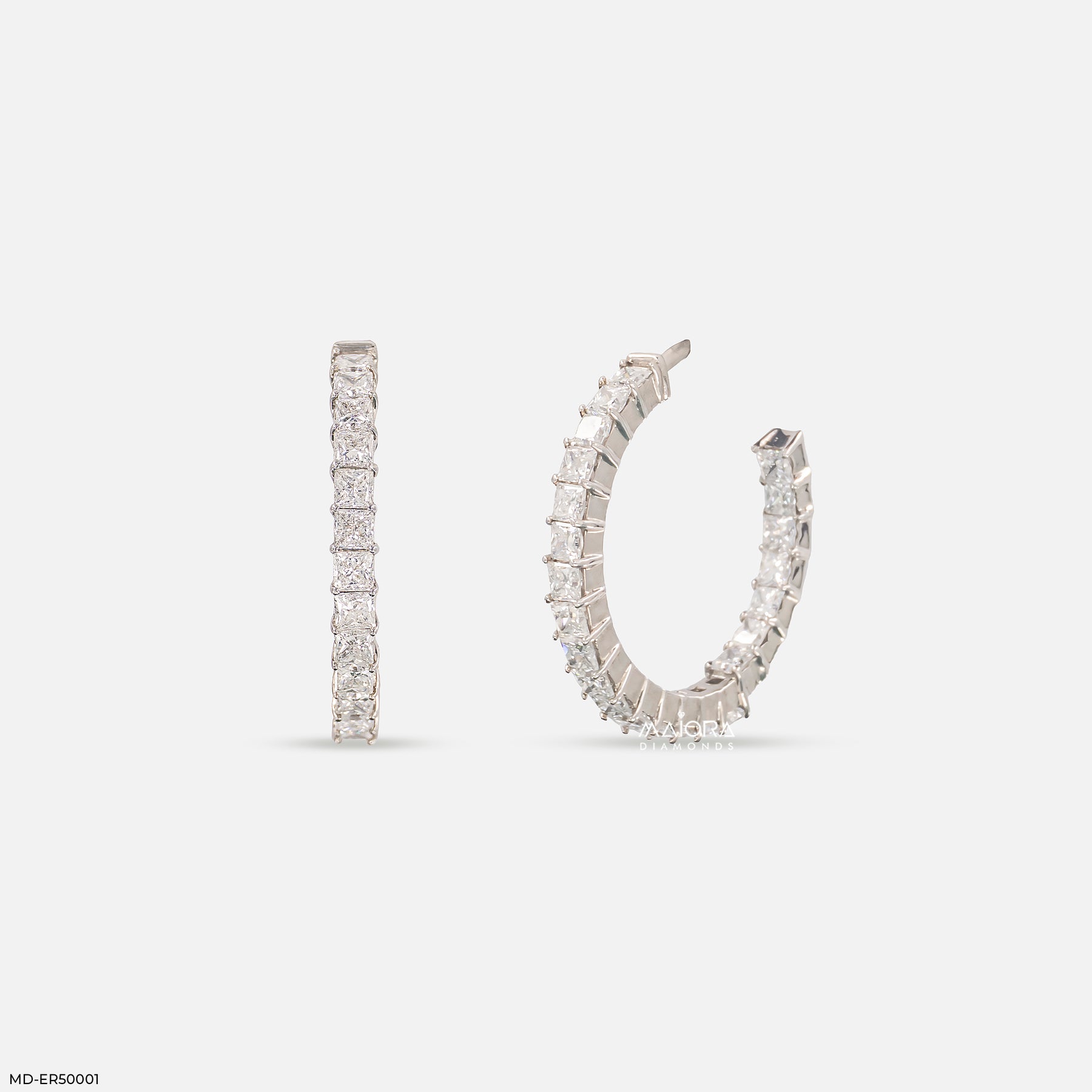 Princess-Cut Diamond Illusion Hoop Earrings 925 Sterling Silver