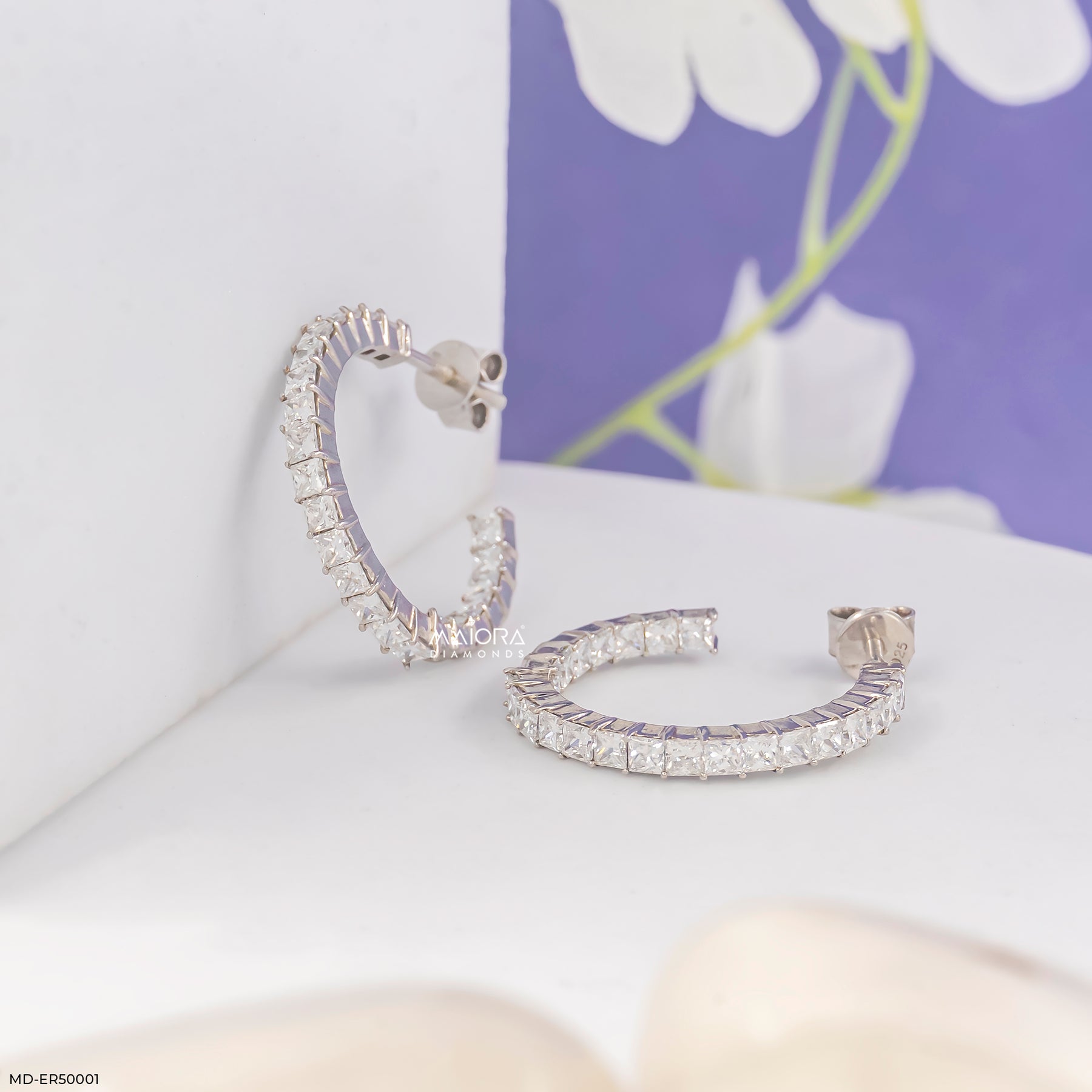 Princess-Cut Diamond Illusion Hoop Earrings 925 Sterling Silver