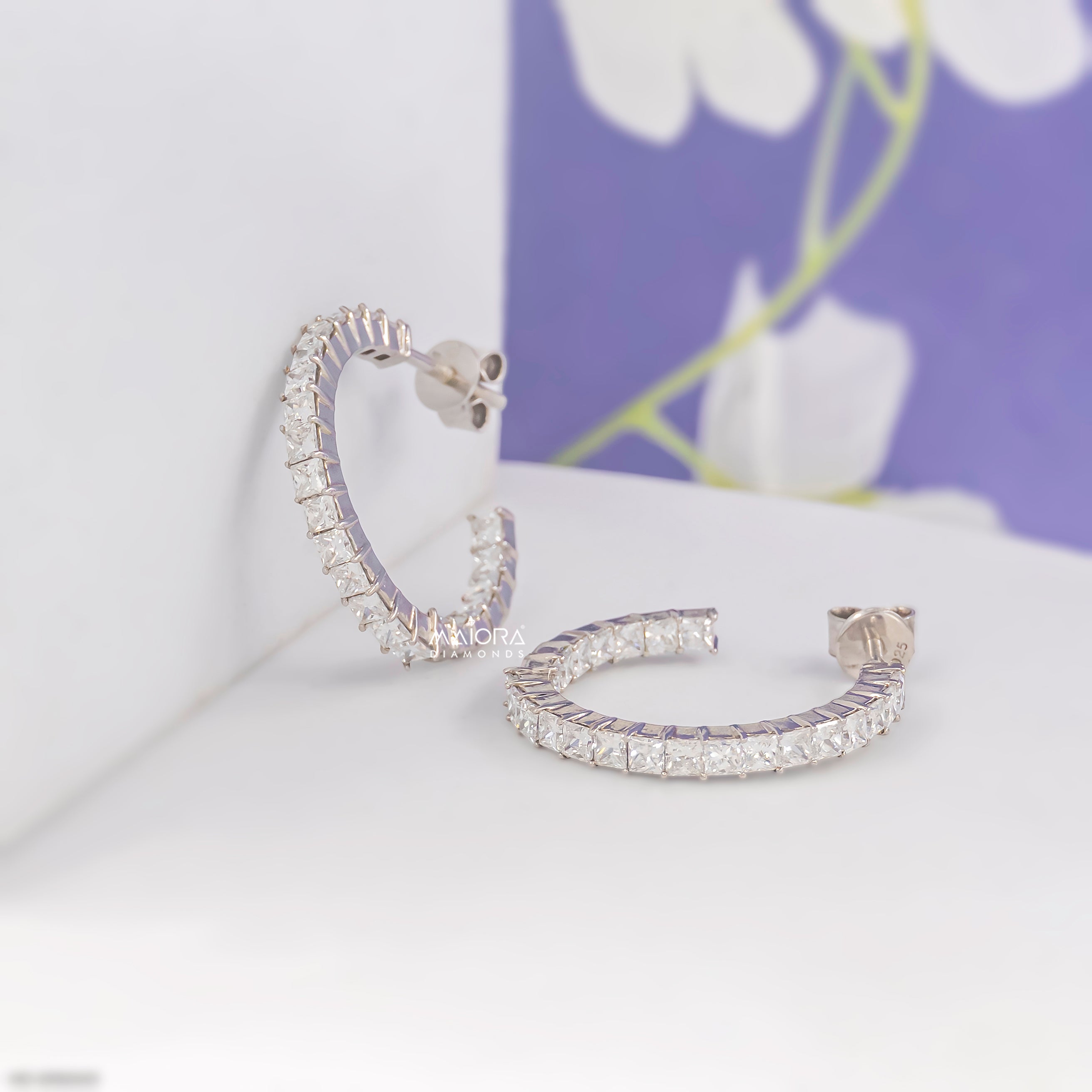 Princess-Cut Diamond Illusion Hoop Earrings