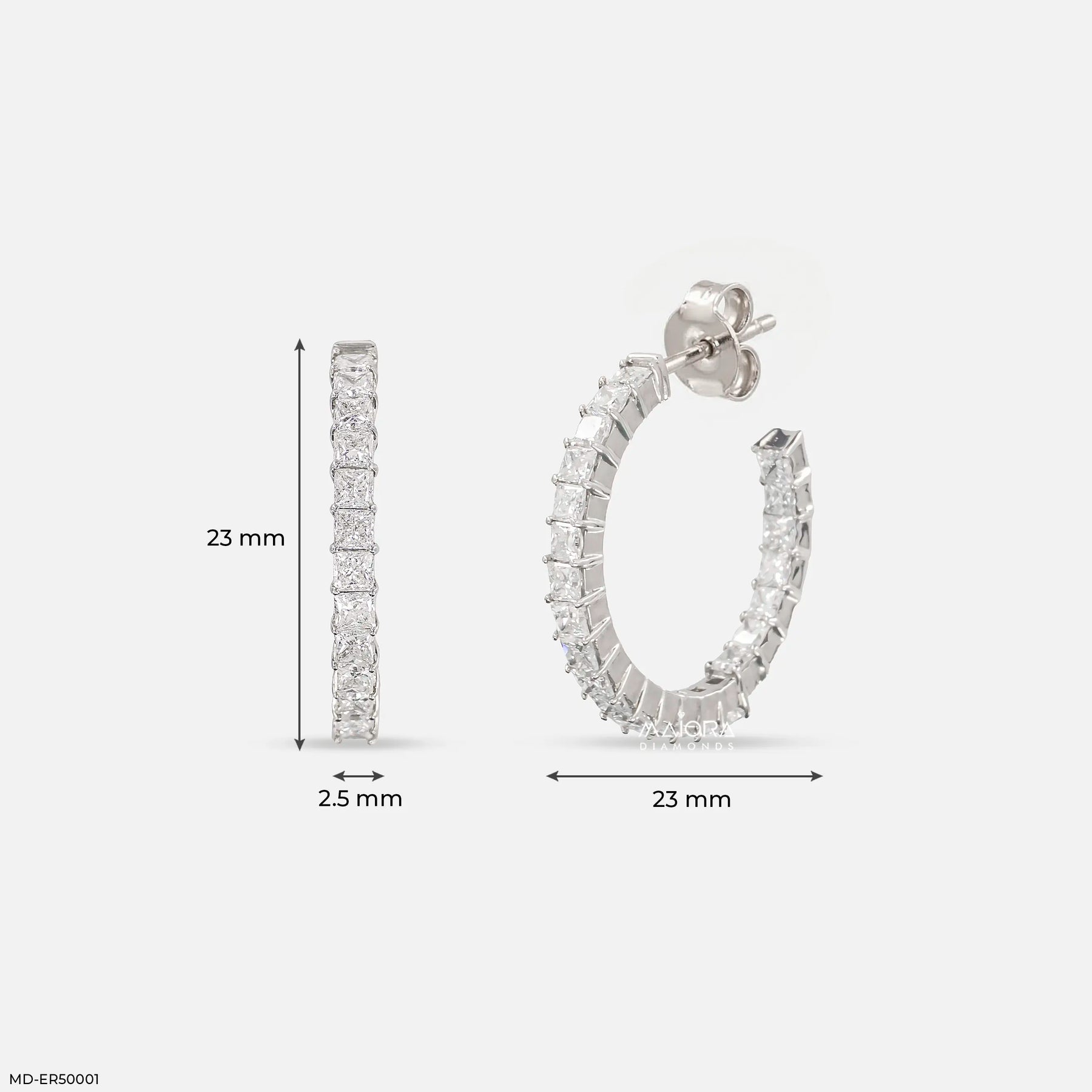 Princess-Cut Diamond Illusion Hoop Earrings 925 Sterling Silver