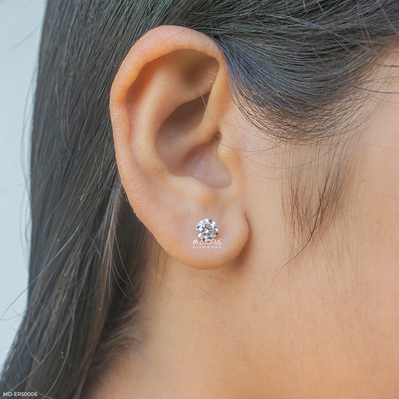 Classic Round Solitaire Diamond Stud Earrings 925 Sterling Silver