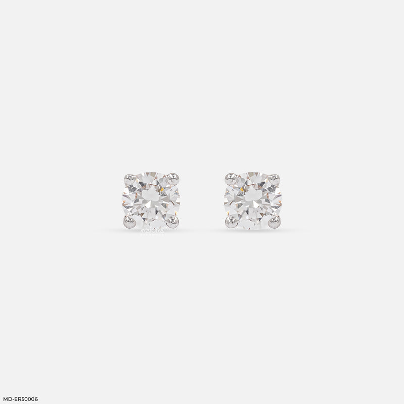 Classic Round Solitaire Diamond Stud Earrings 925 Sterling Silver
