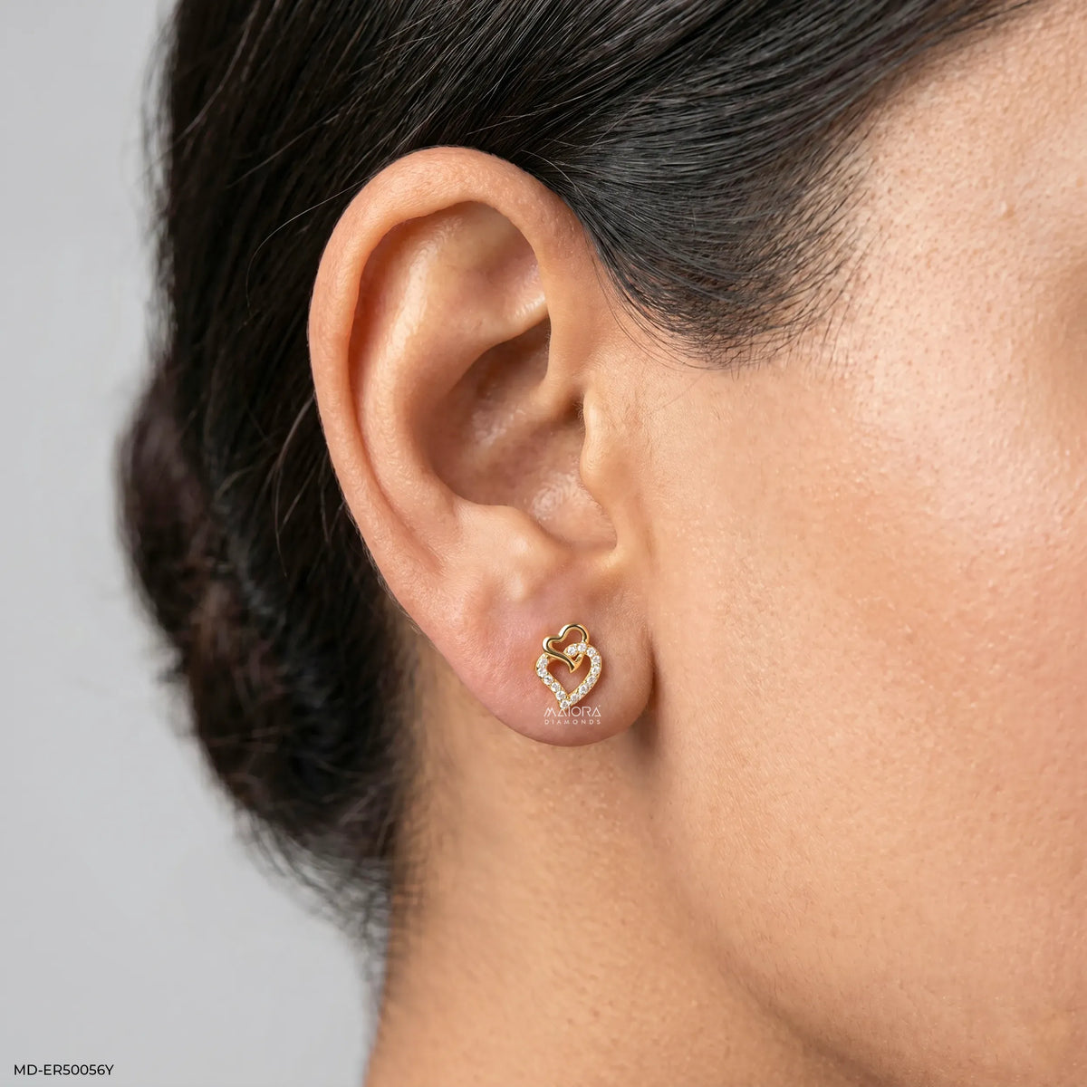 Dual Heart Diamond Studs Earrings