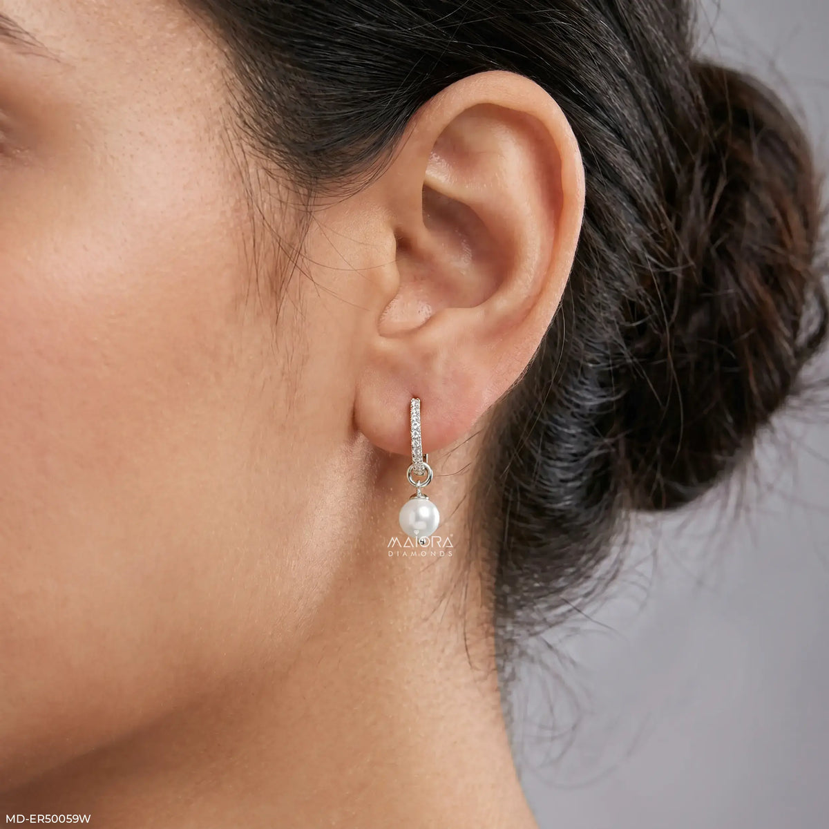 Pearl Drop Diamond Hoop Earrings