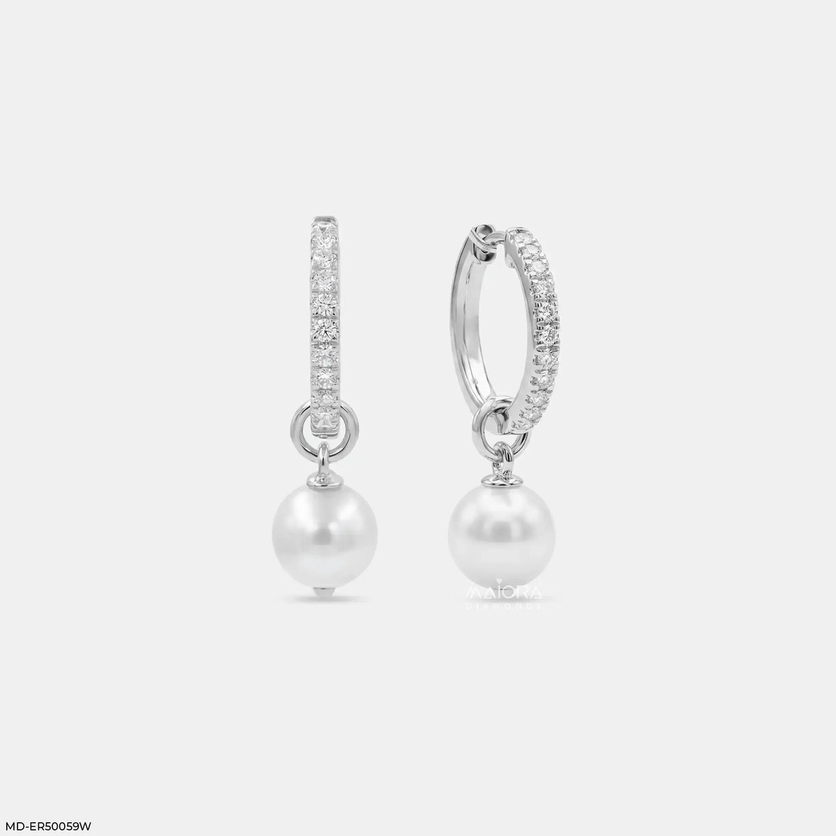 Pearl Drop Diamond Hoop Earrings