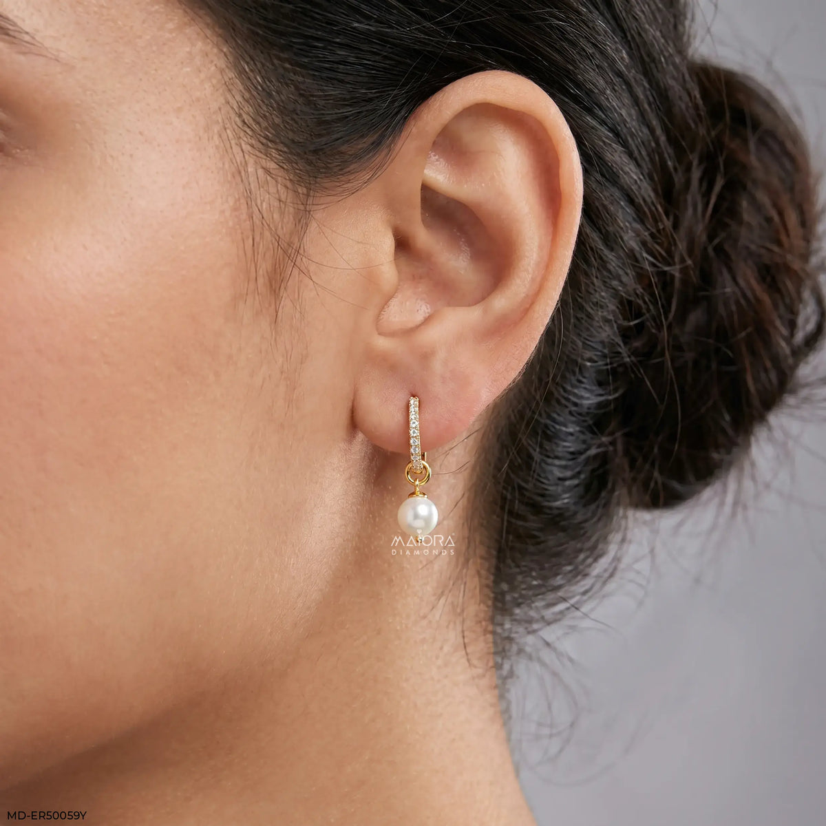 Pearl Hanging Diamond Bali Earrings