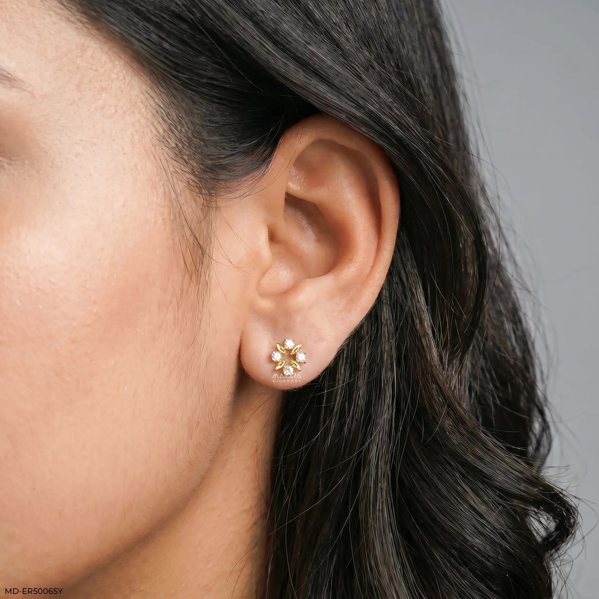 Metal Petal Diamond Studs Earrings