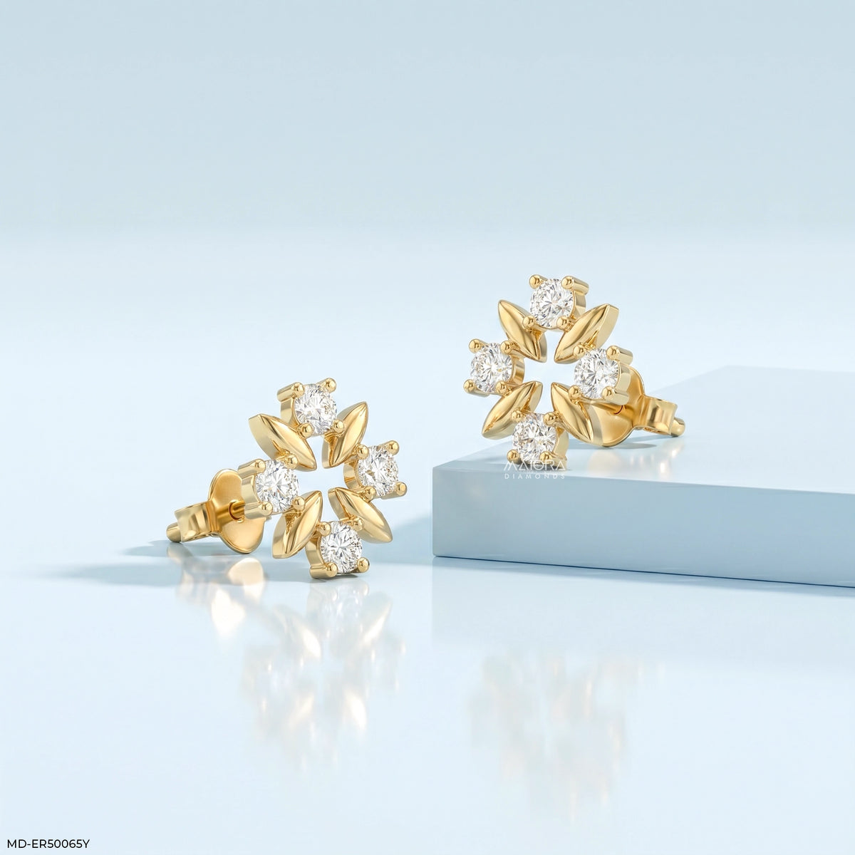 Metal Petal Diamond Studs Earrings