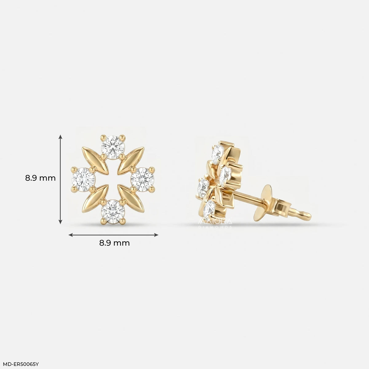 Metal Petal Diamond Studs Earrings
