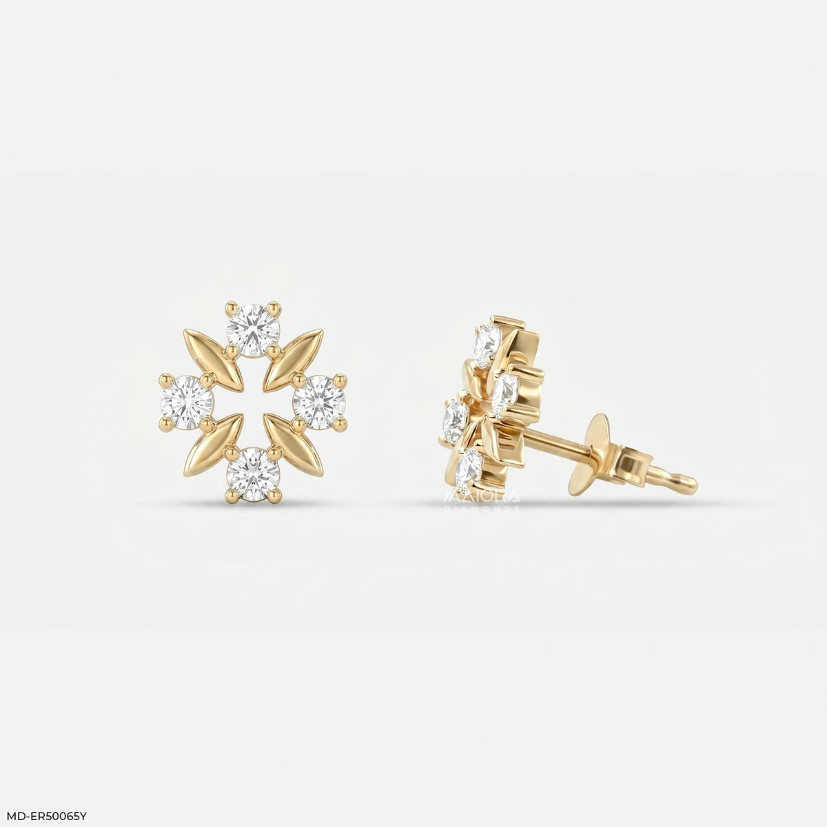 Metal Petal Diamond Studs Earrings