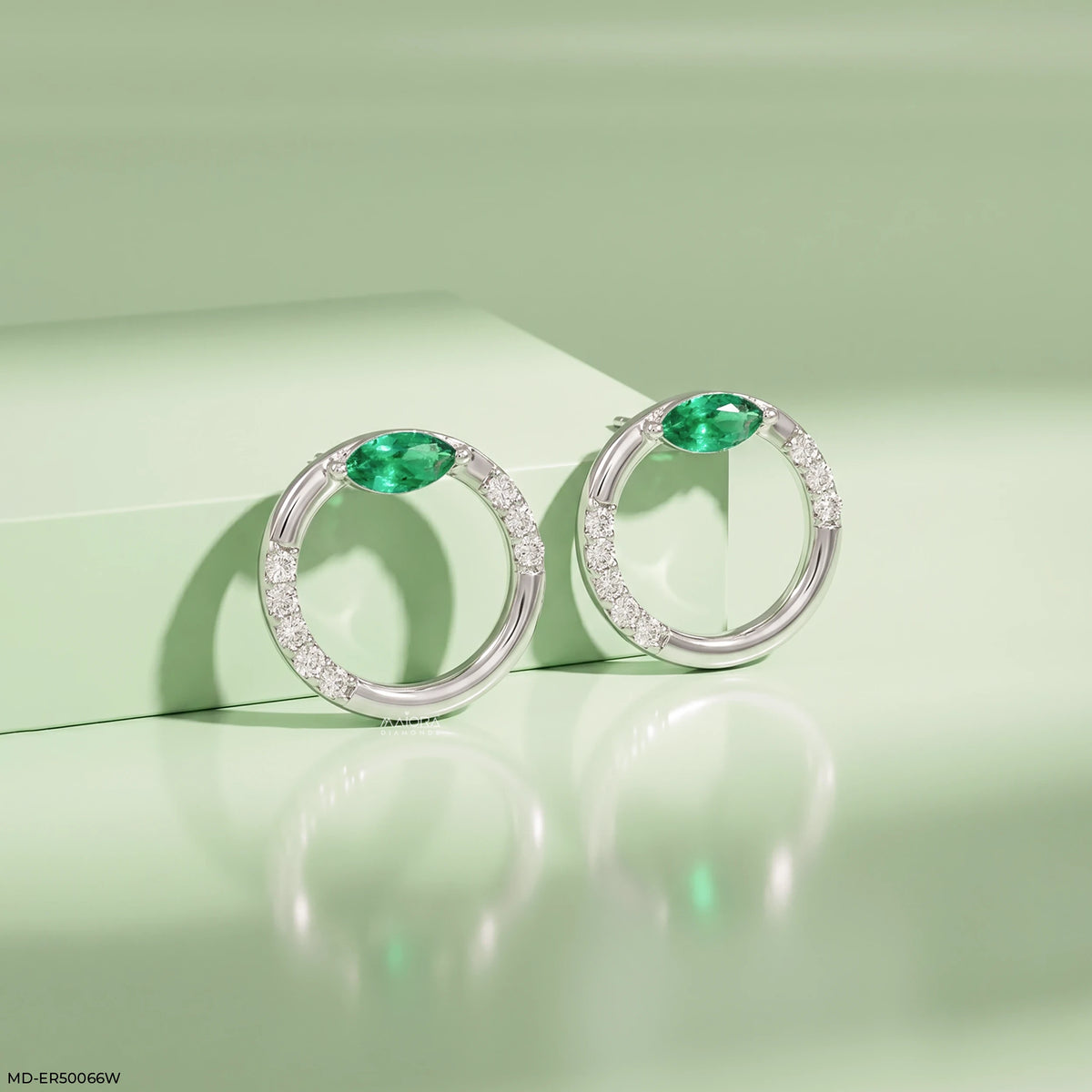 Circular Marquise Emerald Diamond Earrings