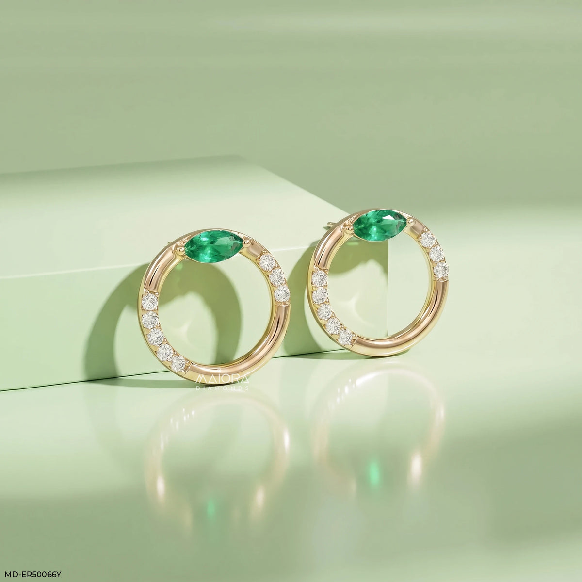 Marquise Emerald Curved Diamond Studs Earrings