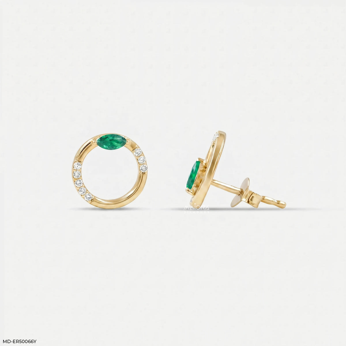 Marquise Emerald Curved Diamond Studs Earrings