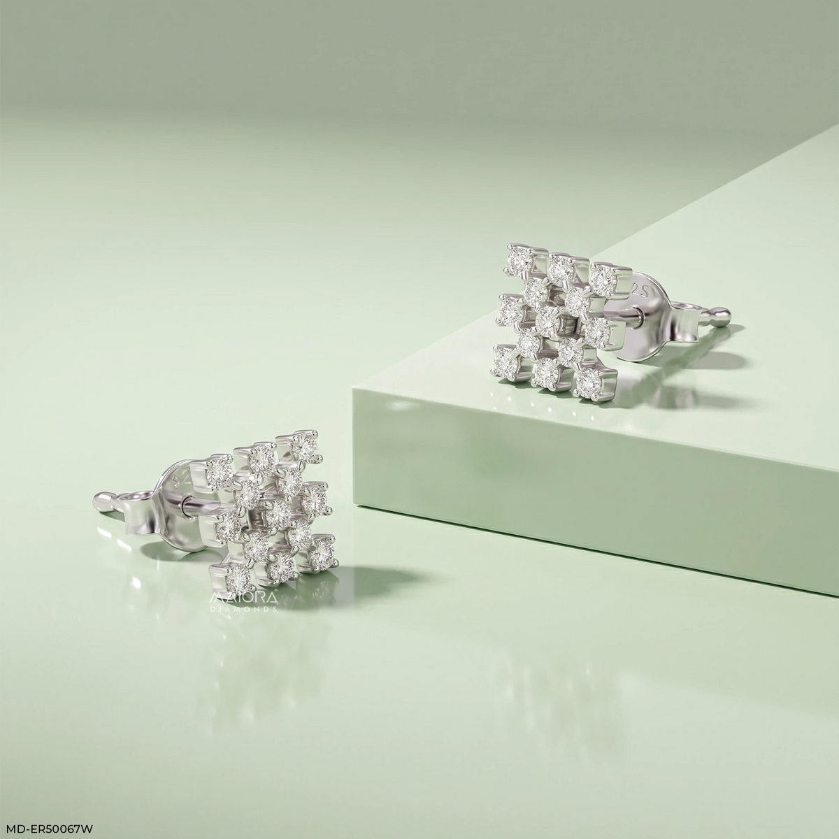 Sqaure Cluster Diamond Earrings