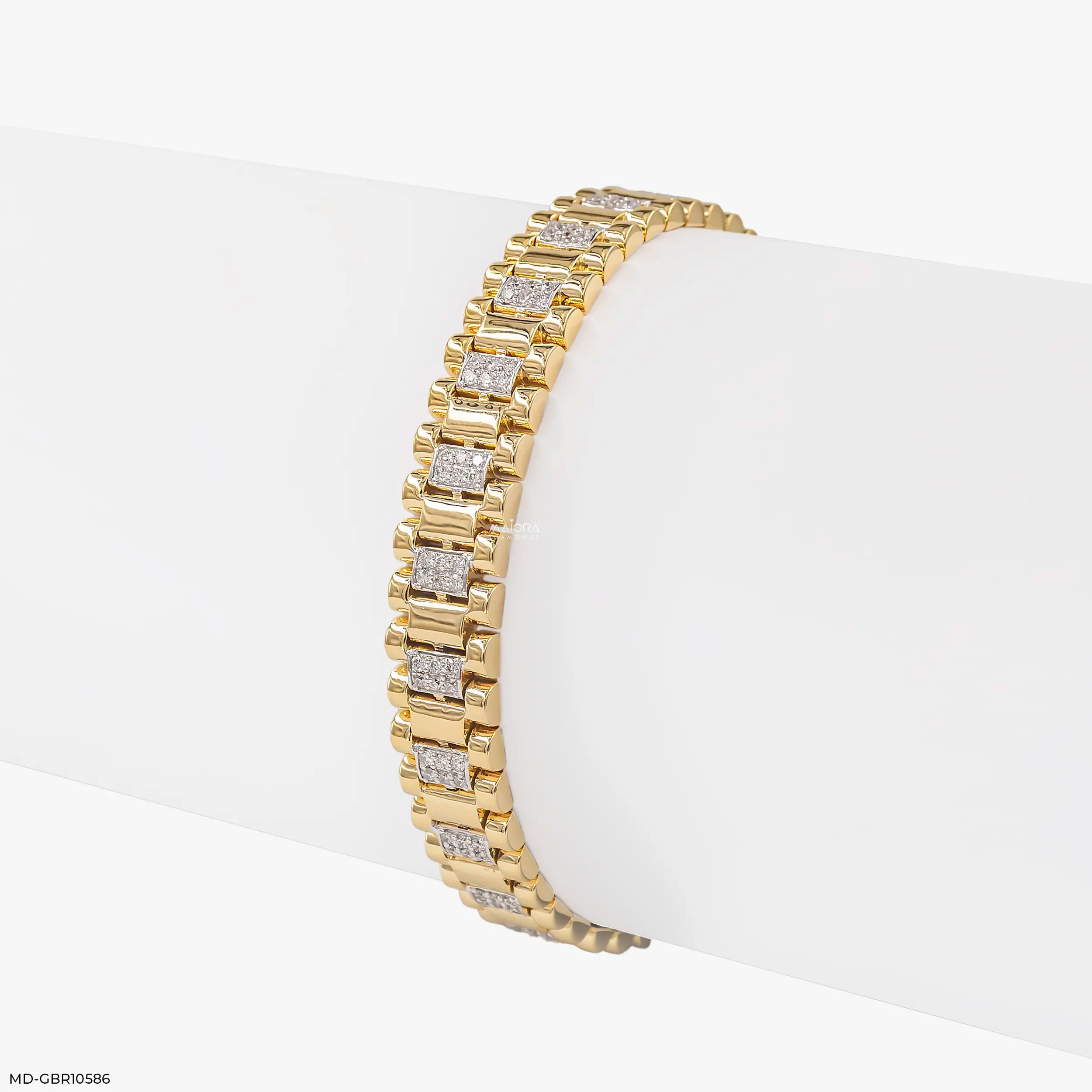 Prestige Link Mens Diamond Bracelet 9K Yellow Gold