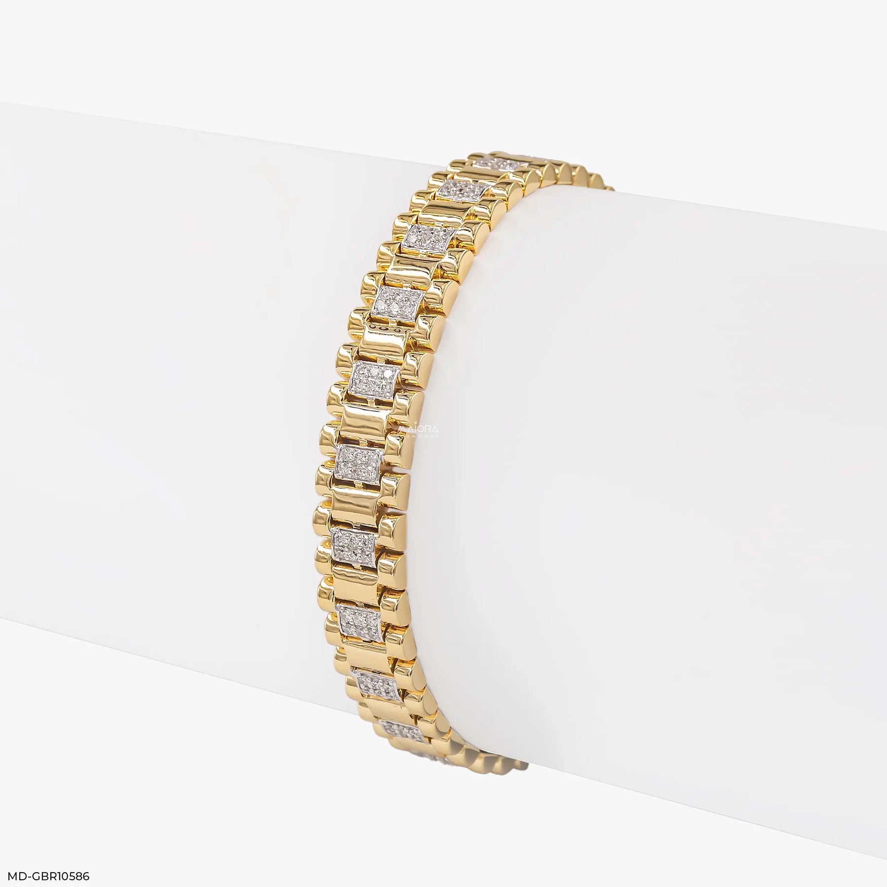 Prestige Link Mens Diamond Bracelet 18K Yellow Gold