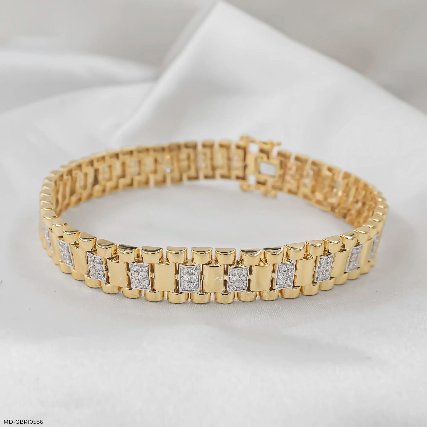 Prestige Link Mens Diamond Bracelet 18K Yellow Gold