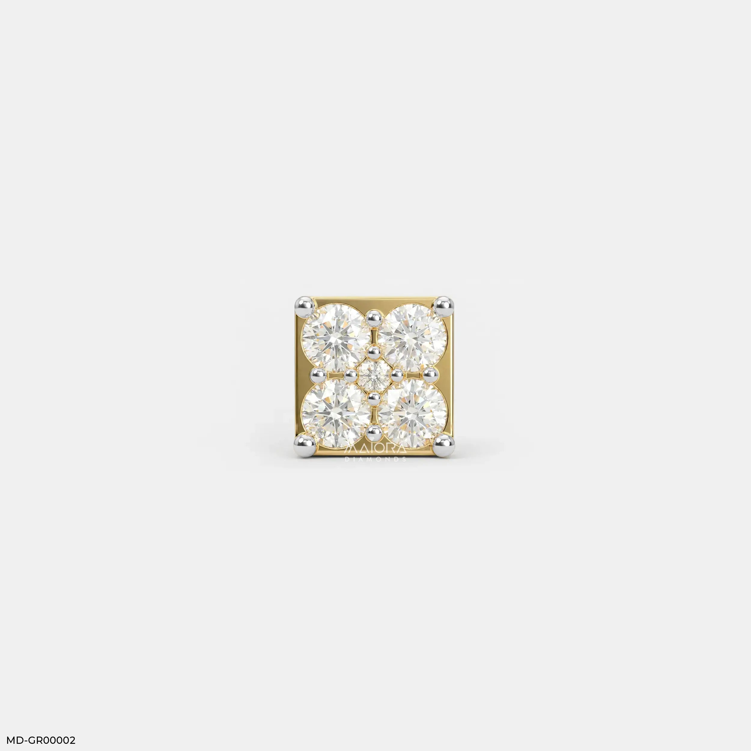 Gold Sqaure Diamond Mens Stud Earring 9K Yellow Gold