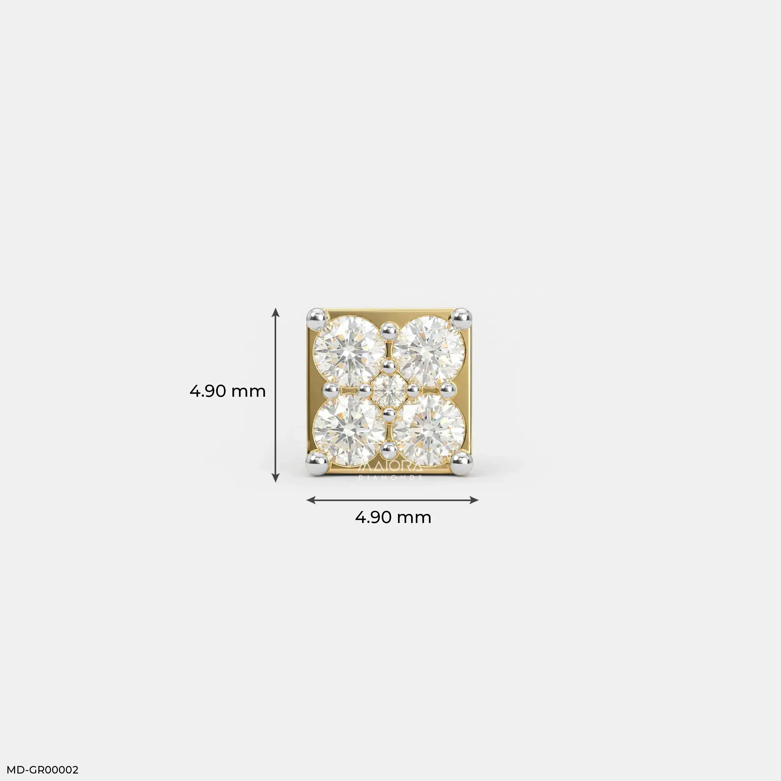Gold Sqaure Diamond Mens Stud Earring 9K Yellow Gold