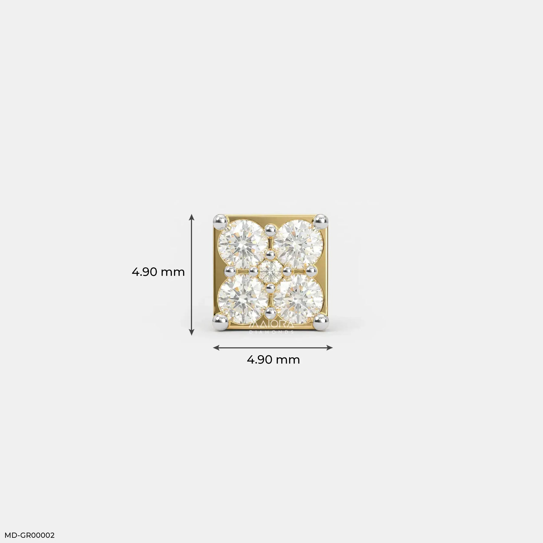 Gold Sqaure Diamond Mens Stud Earring Platinum 950