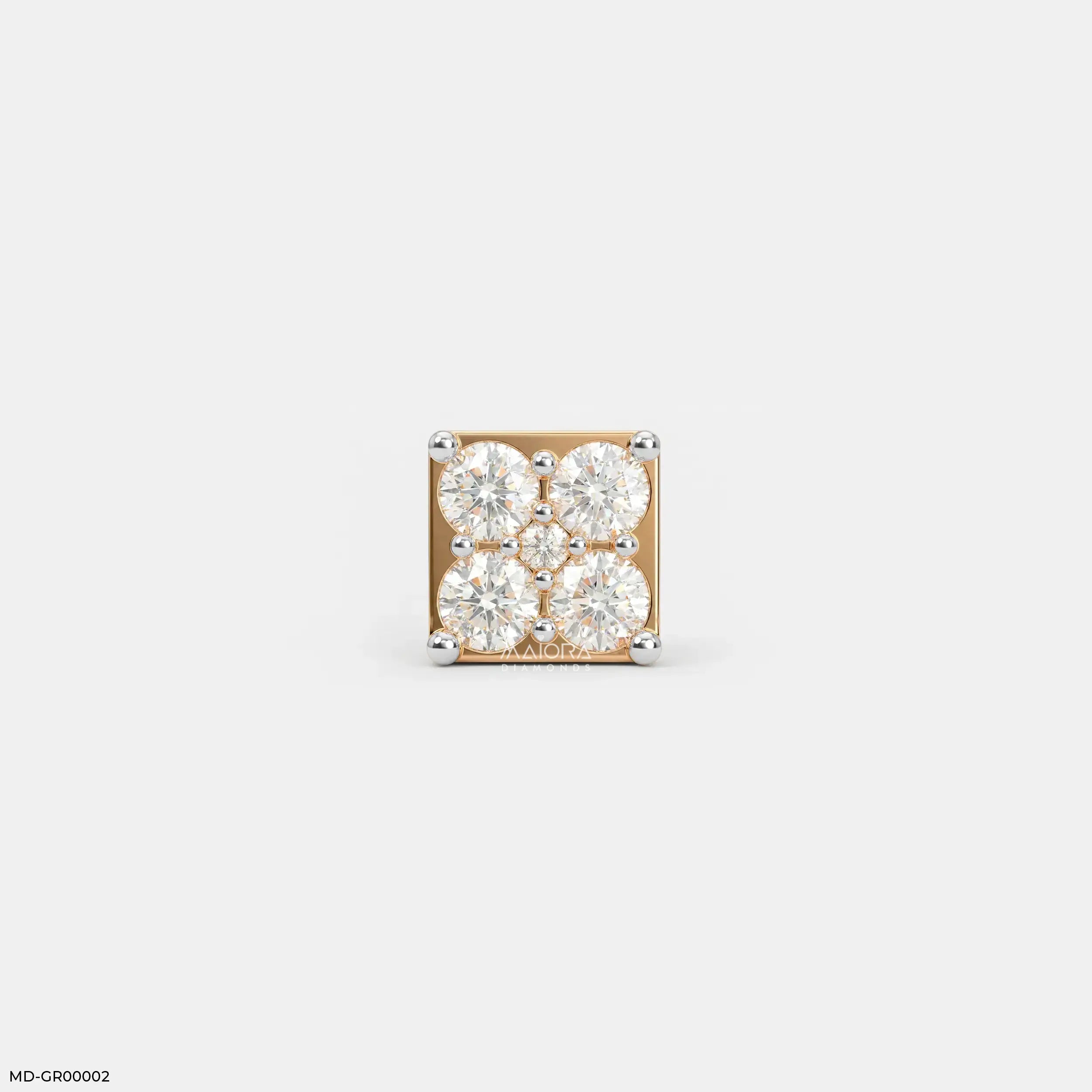 Gold Sqaure Diamond Mens Stud Earring 9K Yellow Gold