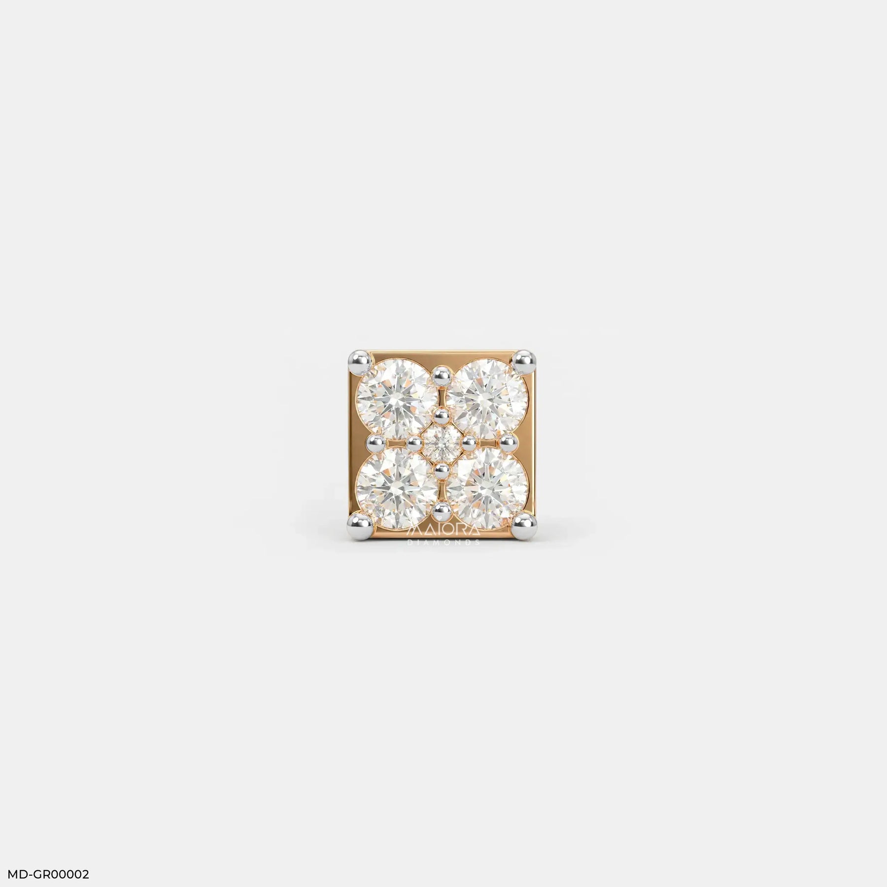 Gold Sqaure Diamond Mens Stud Earring Platinum 950