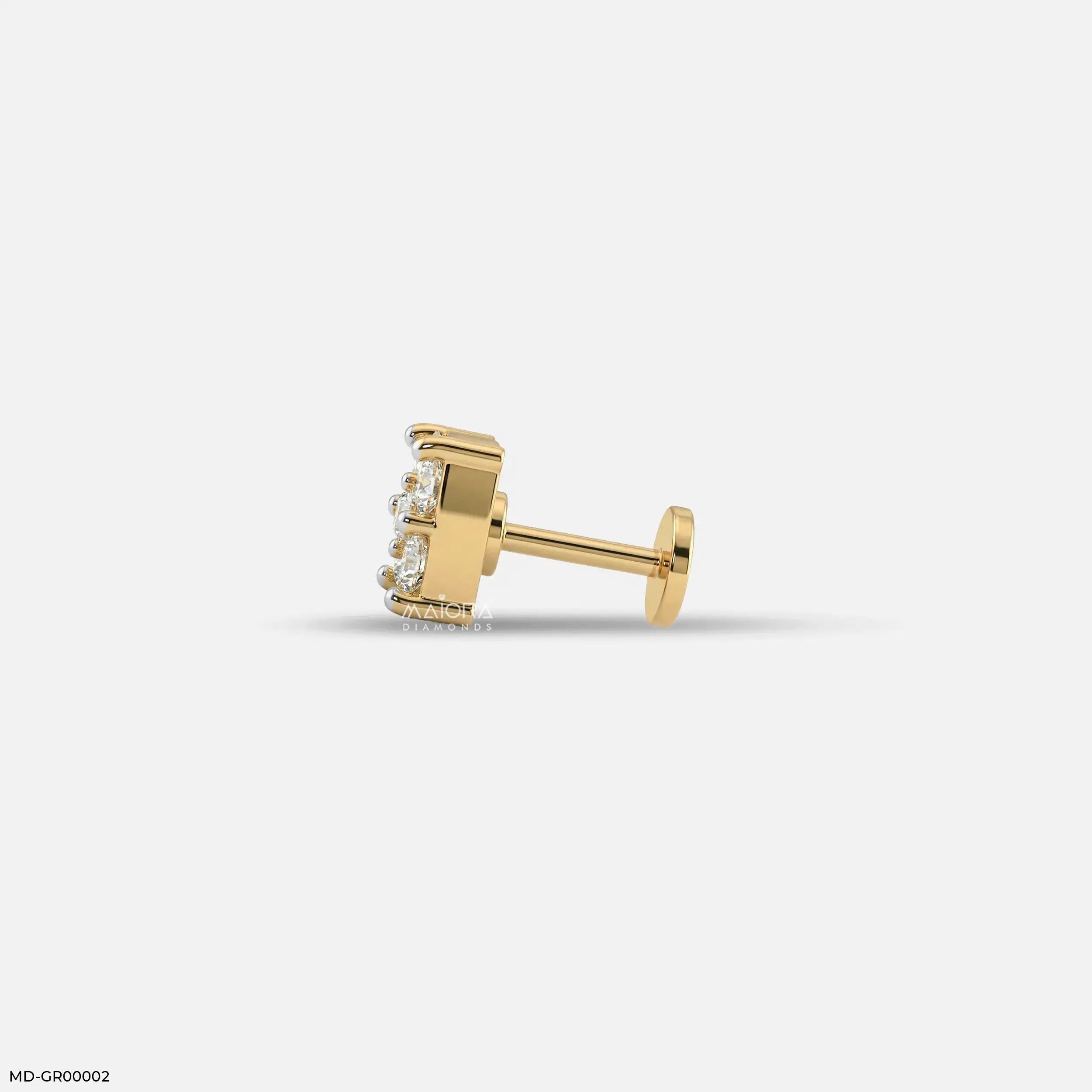 Gold Sqaure Diamond Mens Stud Earring 9K Yellow Gold