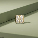 Gold Sqaure Diamond Mens Stud Earring Platinum 950