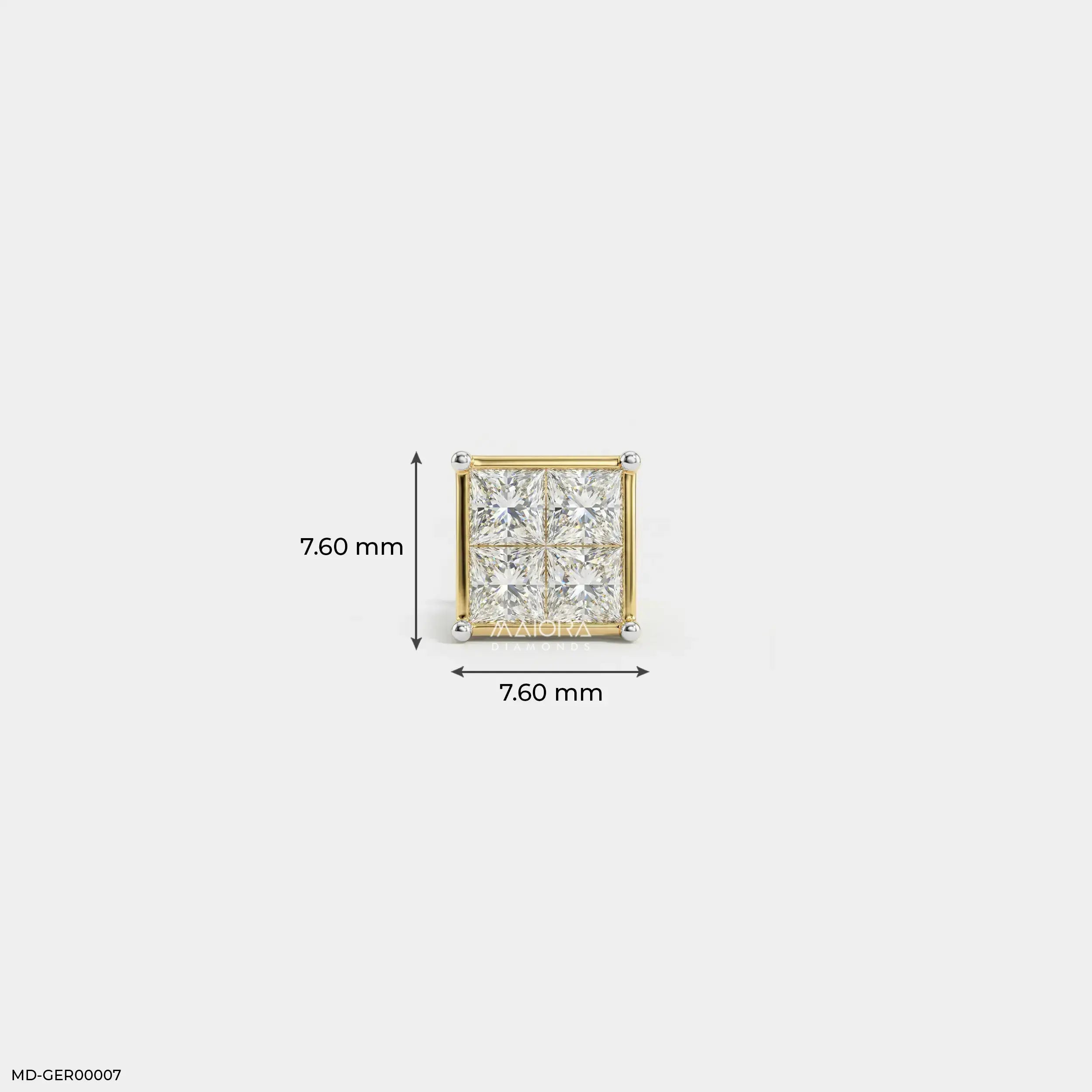 Quadra Princess Diamond Mens Stud Earring 9K Yellow Gold