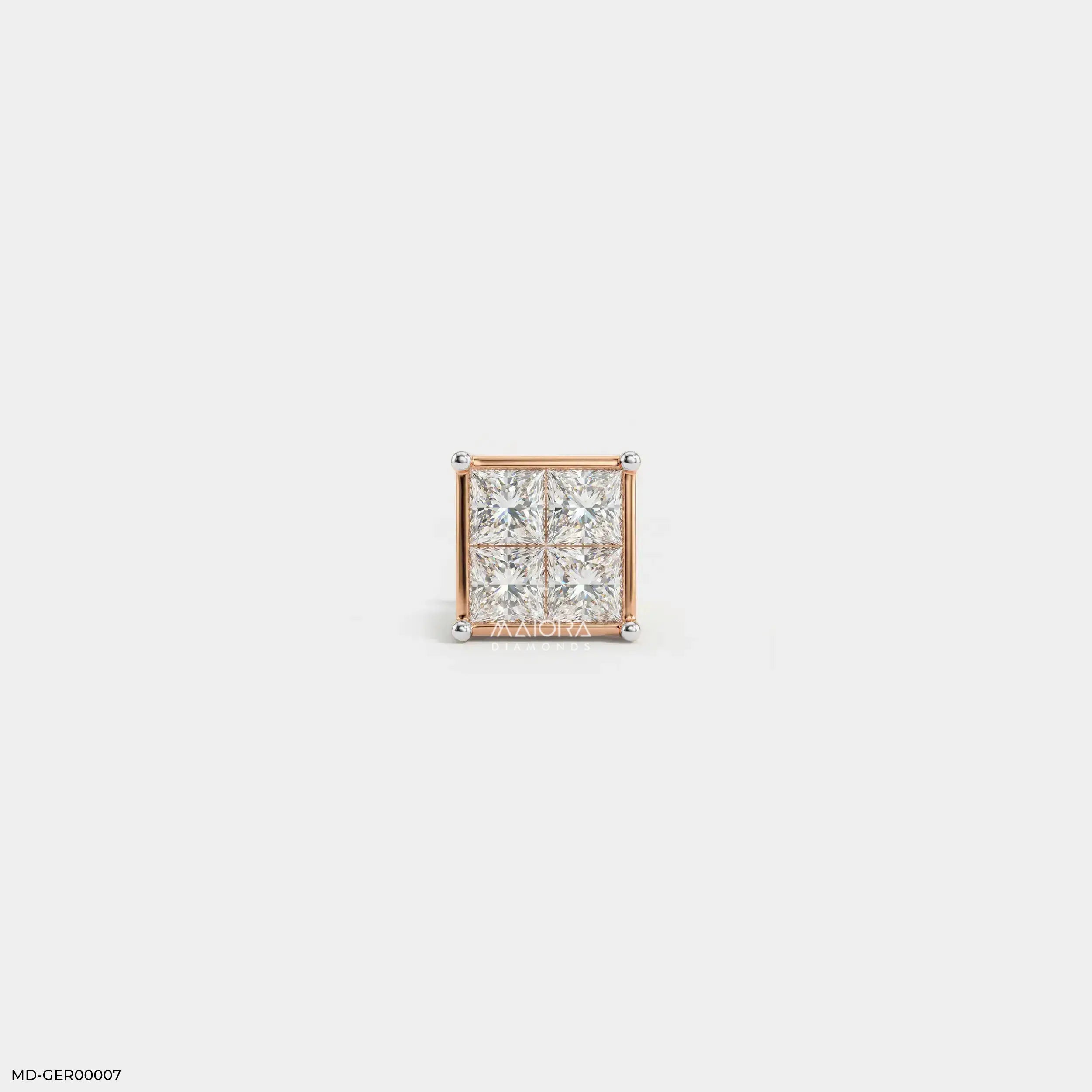 Quadra Princess Diamond Mens Stud Earring 9K Yellow Gold