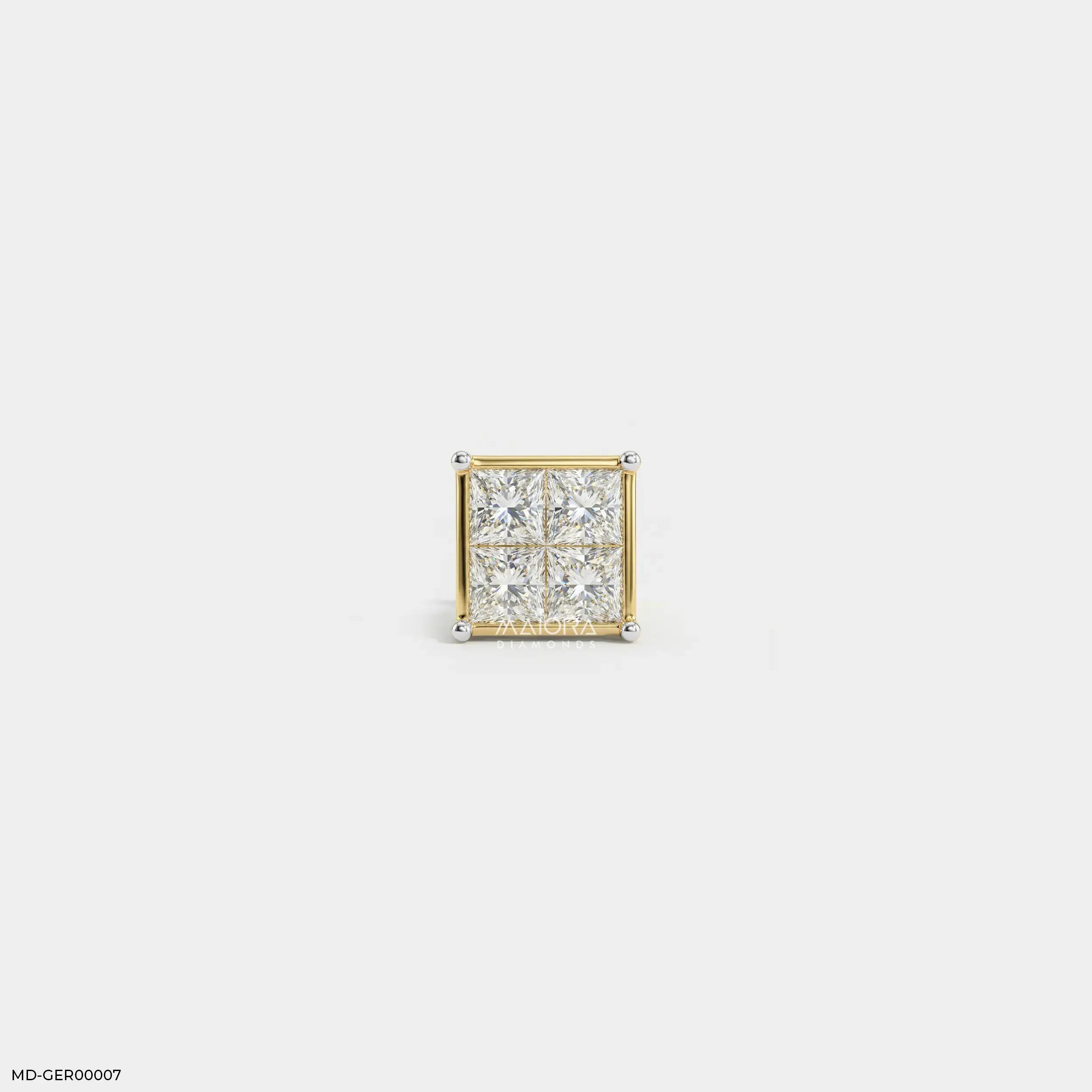 Quadra Princess Diamond Mens Stud Earring 9K Yellow Gold