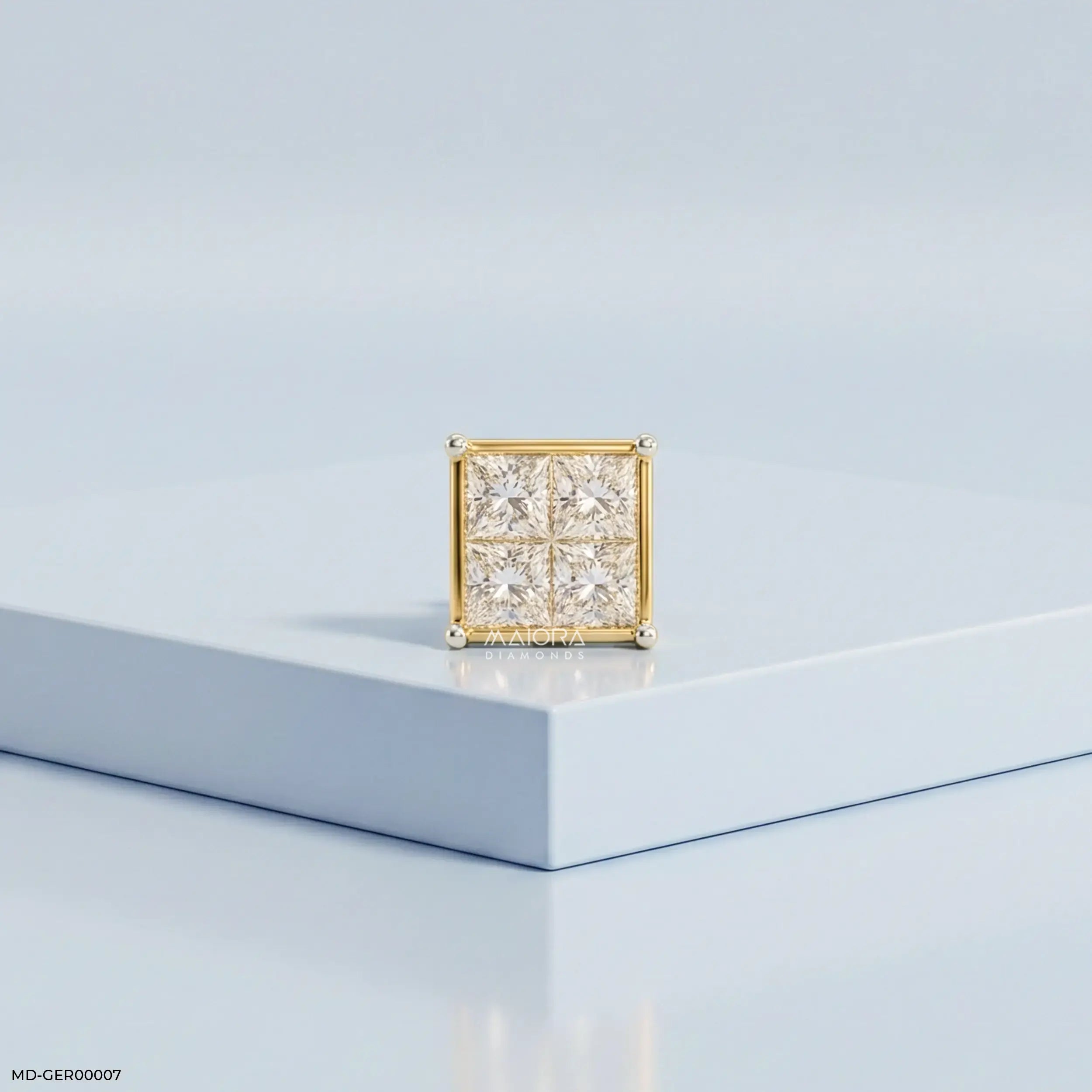 Quadra Princess Diamond Mens Stud Earring 9K Yellow Gold