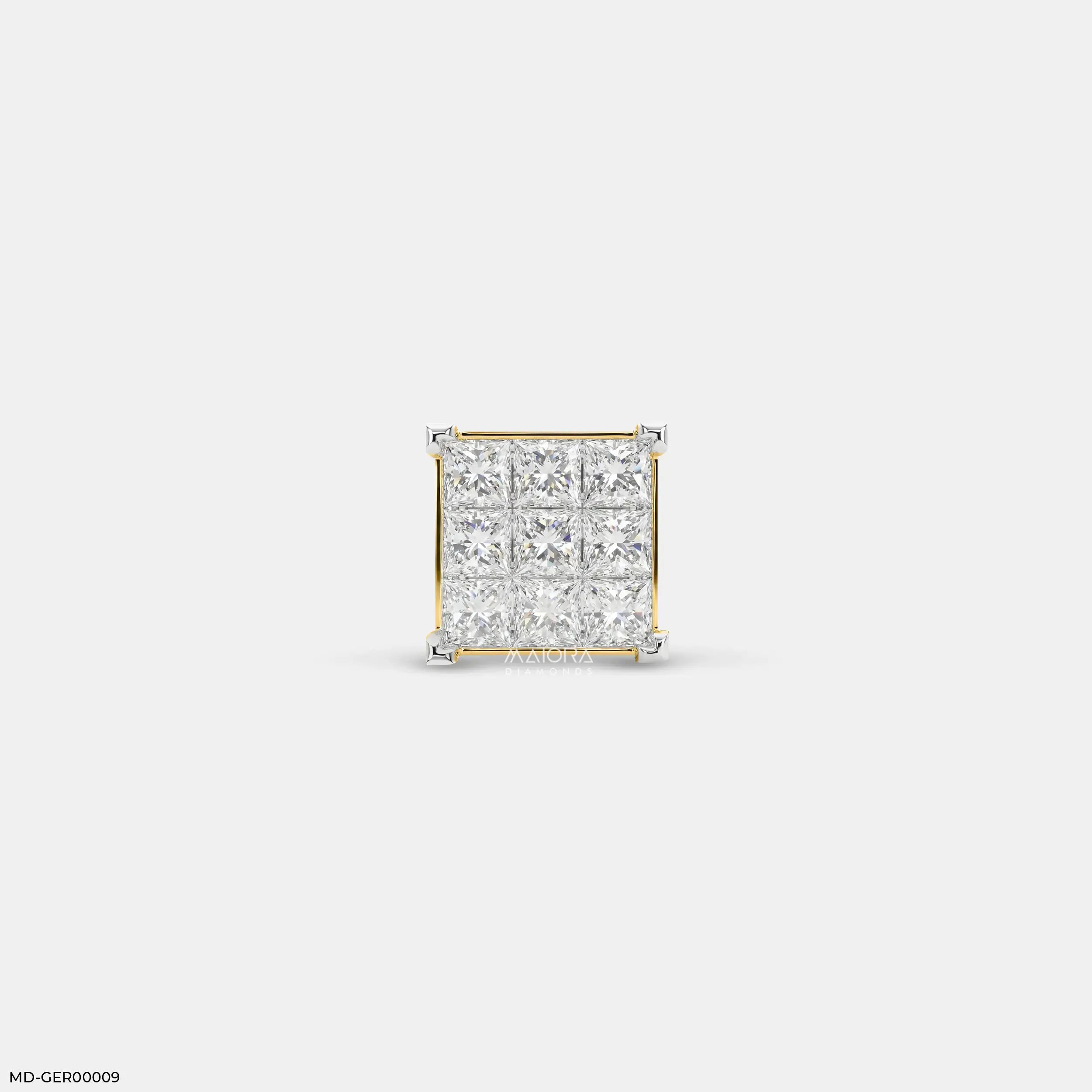 Sparkling Cluster Diamond Mens Stud Earring 9K Yellow Gold